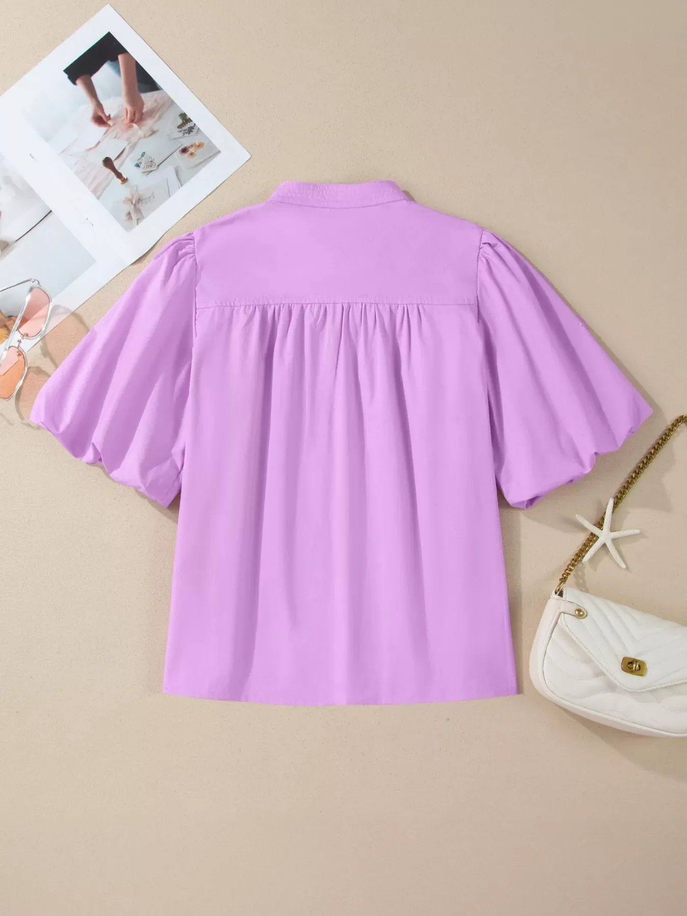 Notched Puff Sleeve Blouse - Image 7