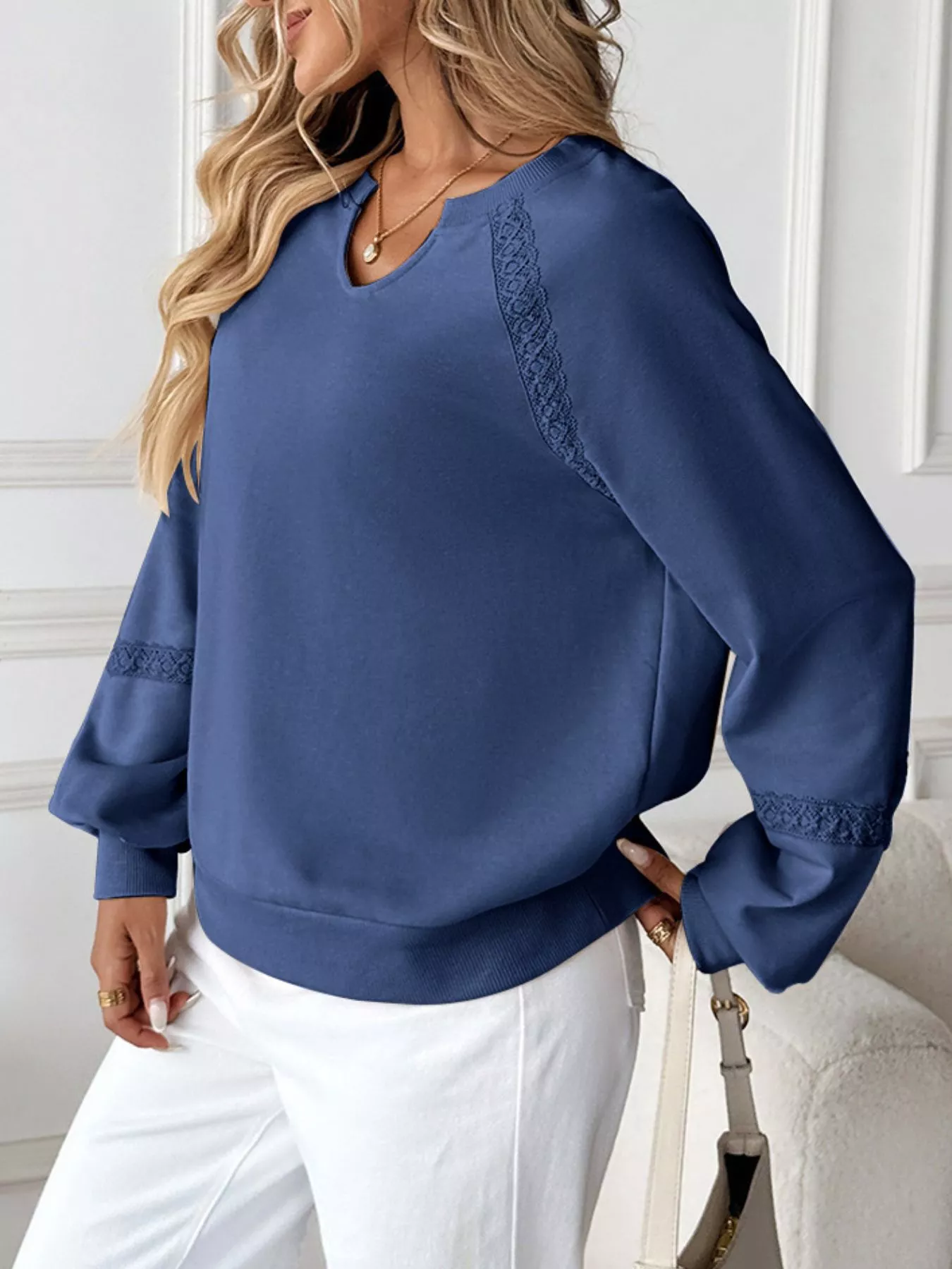 Notched Raglan Sleeve Sweatshirt - Image 3