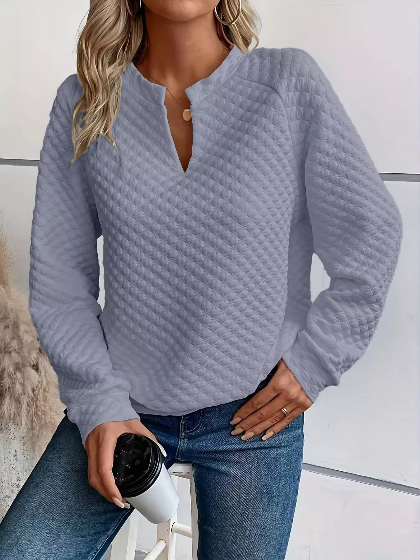 Notched Raglan Sleeve Sweatshirt - Image 7