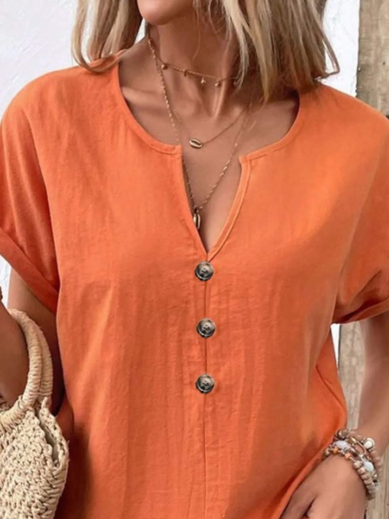 Notched Short Sleeve Blouse - Image 2