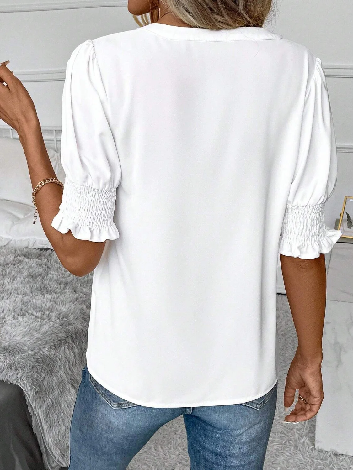 Notched Short Sleeve Blouse - Image 3