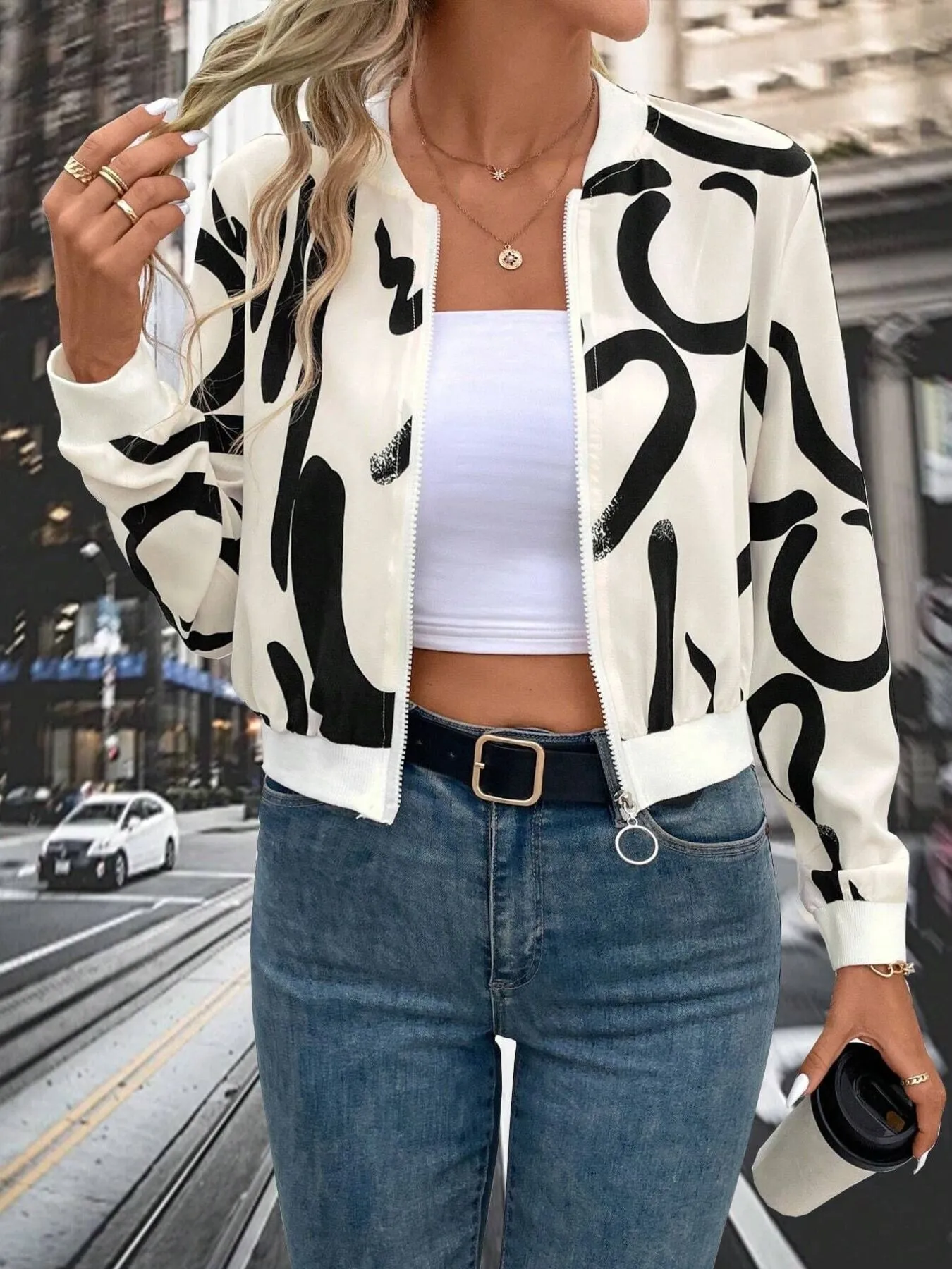 Number Print Zip Up Jacket - Image 3