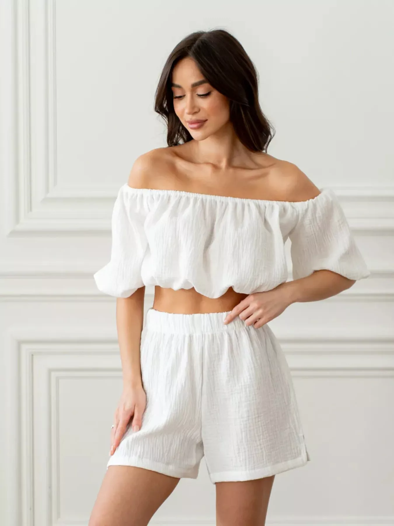 Off-Shoulder Cropped Top and Shorts Set - Image 6