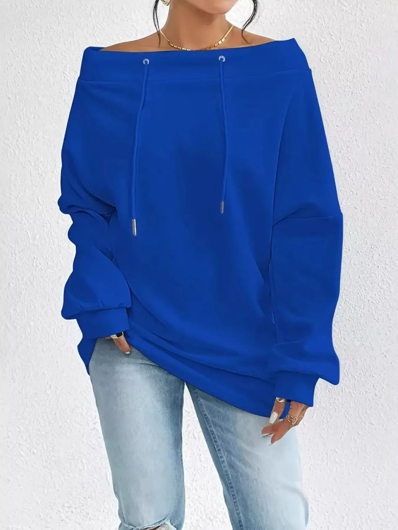 Off-Shoulder Drawstring Sweatshirt - Image 10