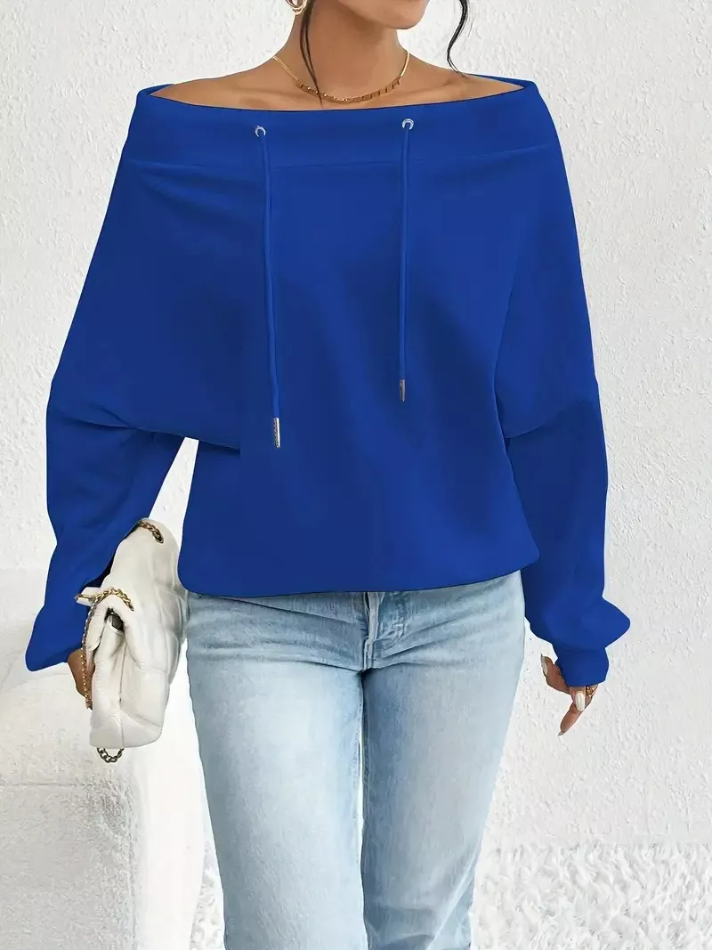 Off-Shoulder Drawstring Sweatshirt - Image 11