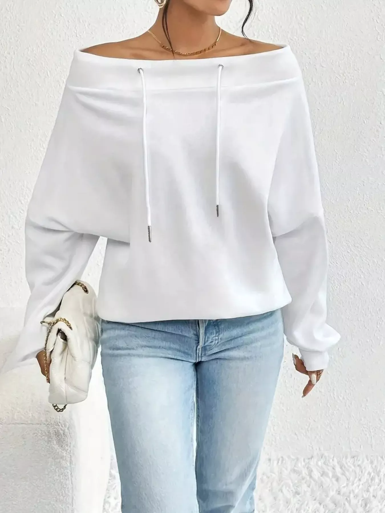 Off-Shoulder Drawstring Sweatshirt - Image 5