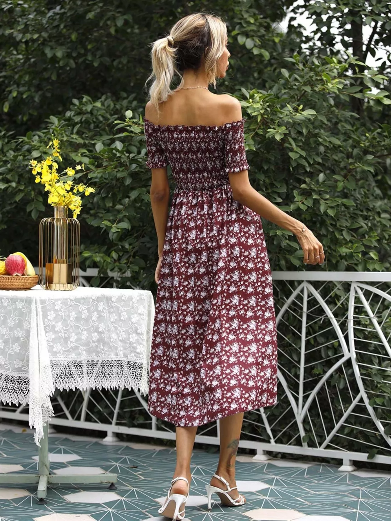 Off Shoulder Floral Slit Dress - Image 13