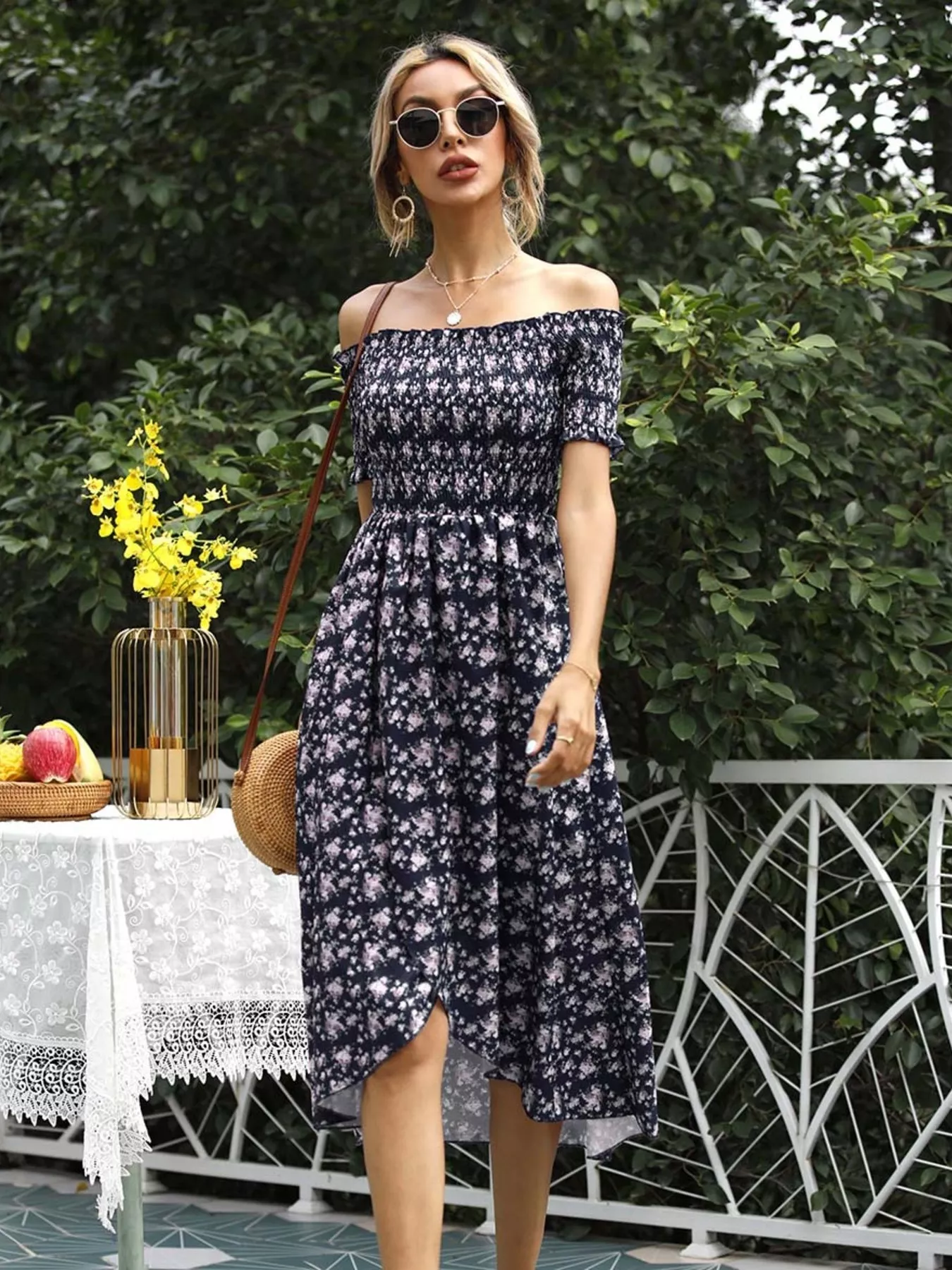 Off Shoulder Floral Slit Dress - Image 6