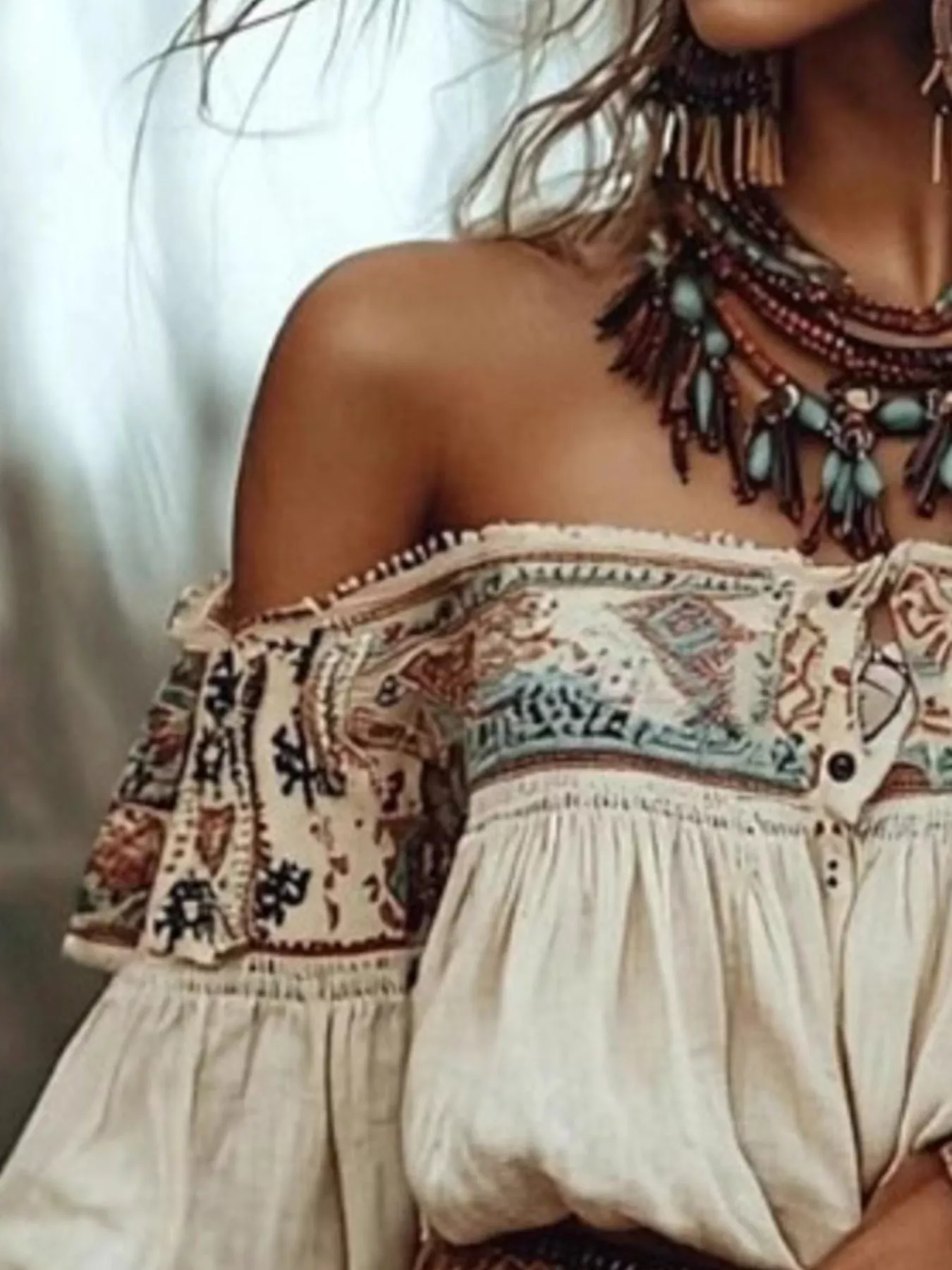 Off-Shoulder Long Sleeve Blouse - Image 3