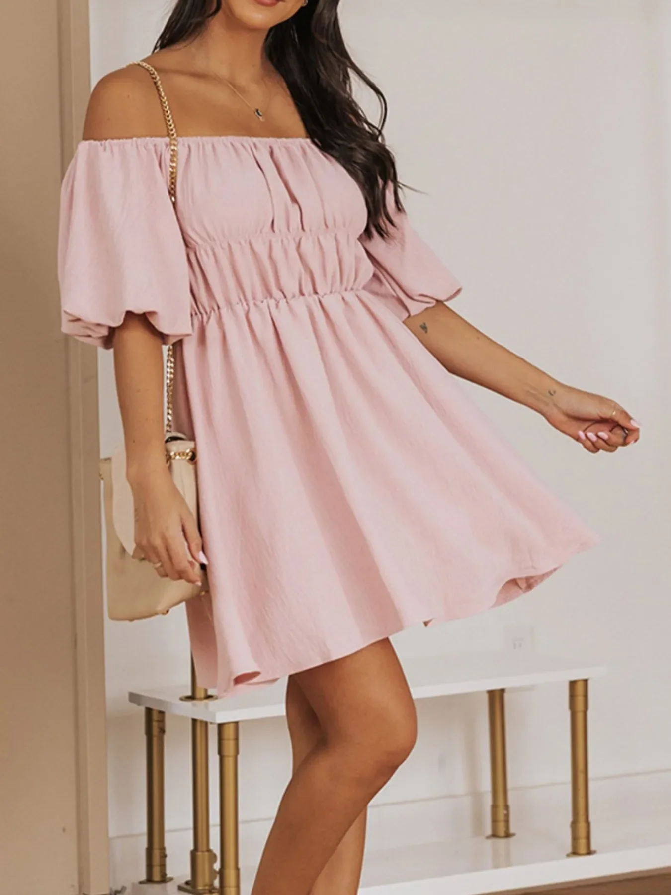 Off-Shoulder Puff Sleeve Mini Dress - Image 4