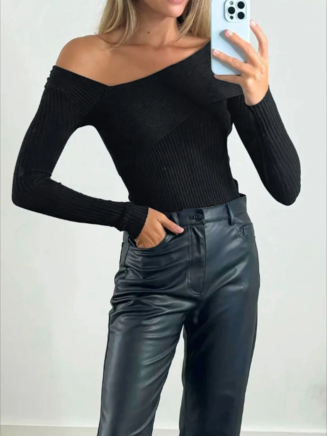 Off-Shoulder Ribbed Knit Top - Image 6