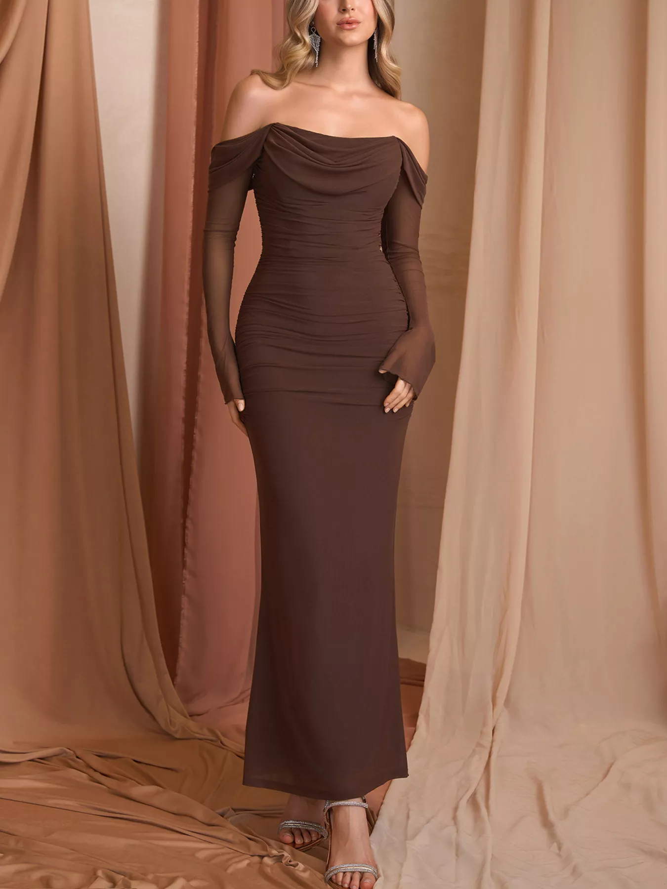 Off-Shoulder Ruched Mermaid Maxi Dress - Image 27