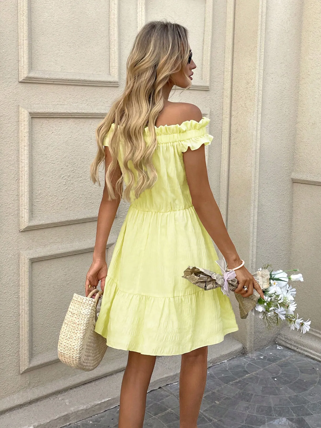 Off-Shoulder Ruffle Hem Summer Dress - Image 4