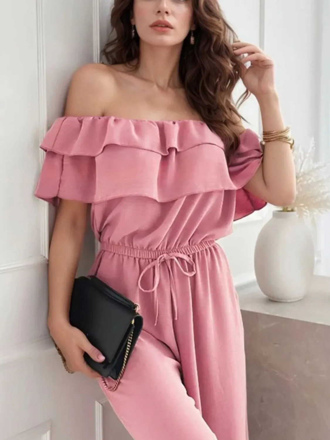 Off-Shoulder Ruffled Wide Leg Jumpsuit - Image 10