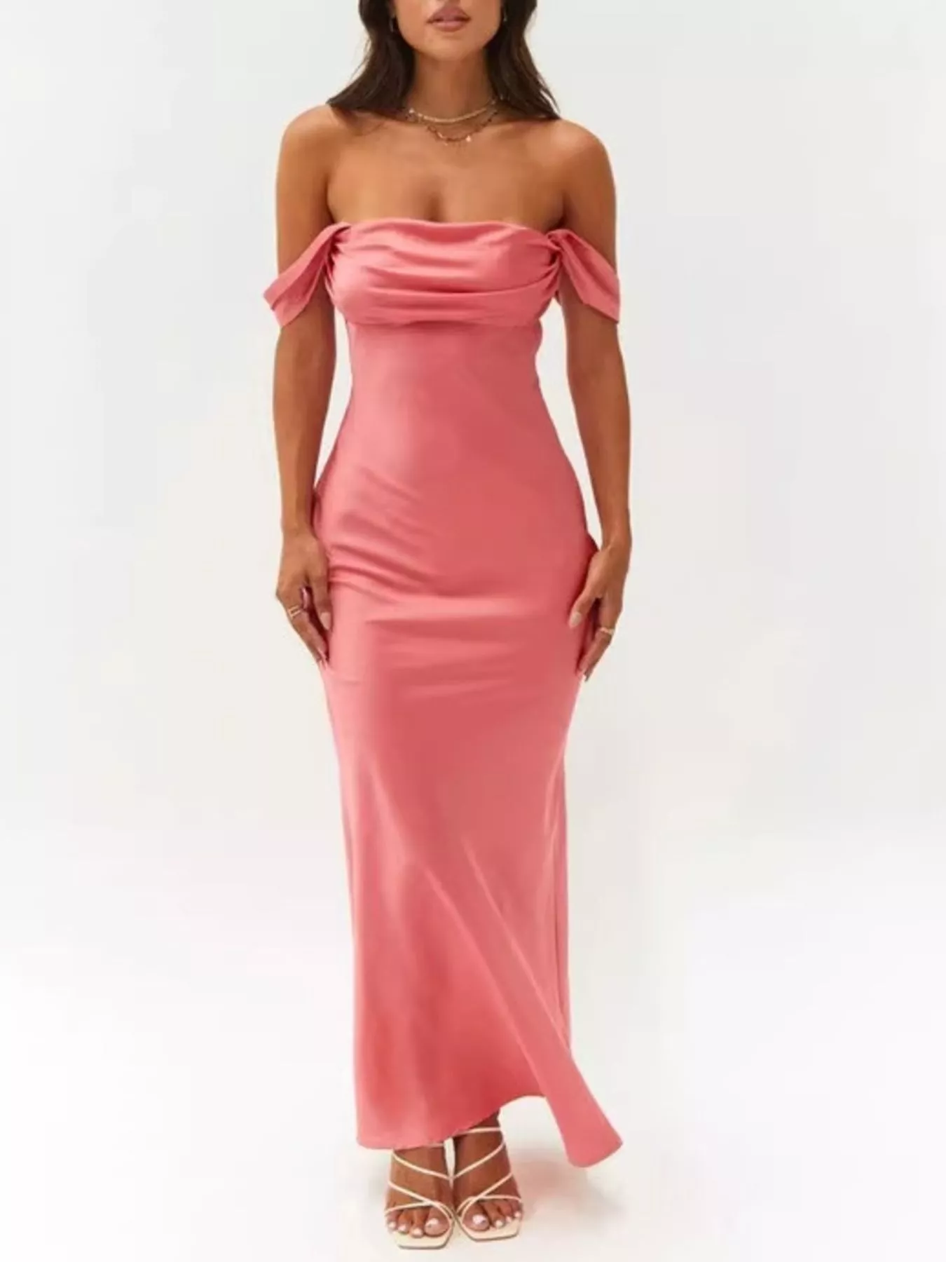 Off-Shoulder Satin Maxi Dress - Image 3