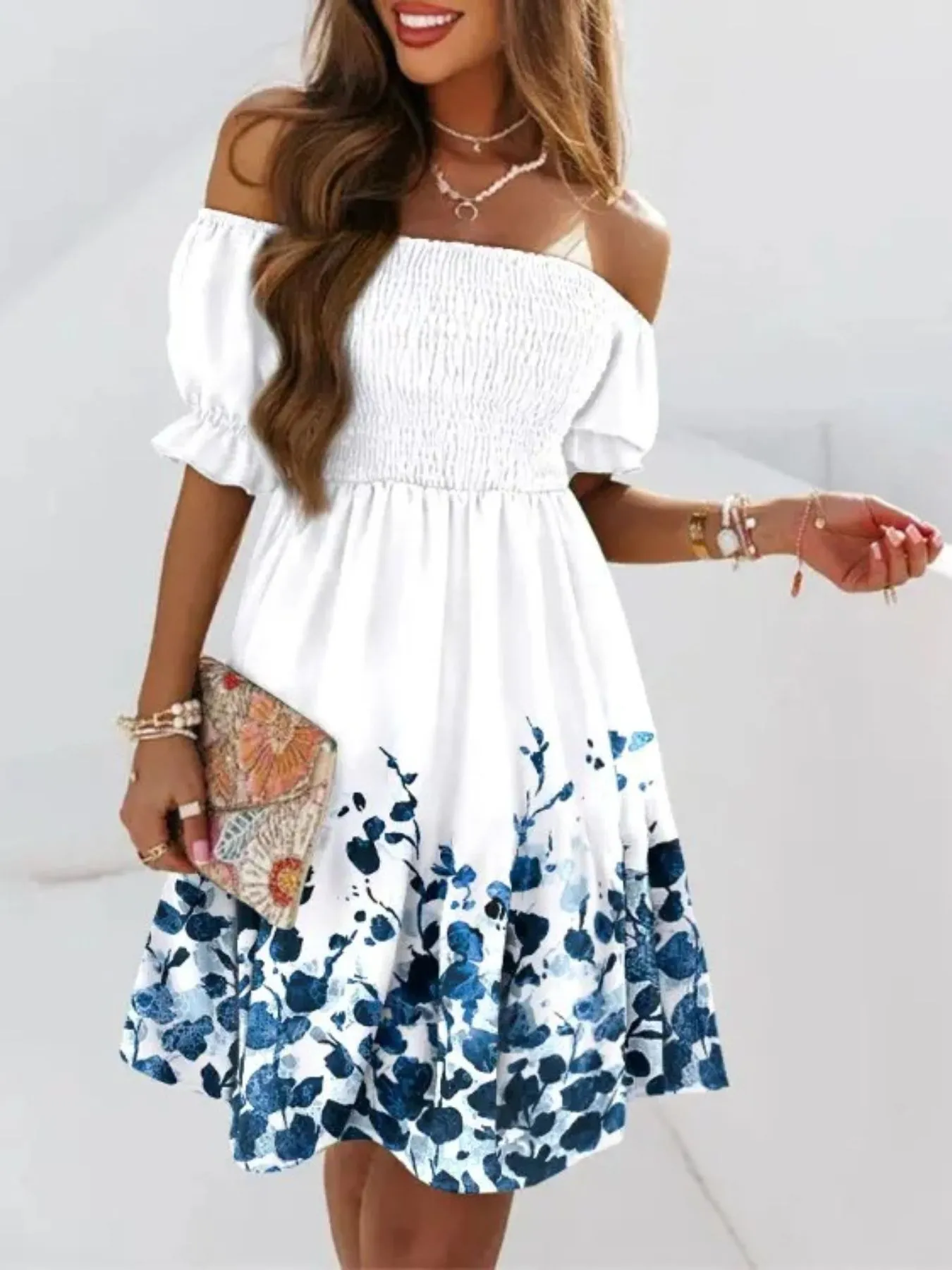 Off Shoulder Smocked Summer Dress - Image 23