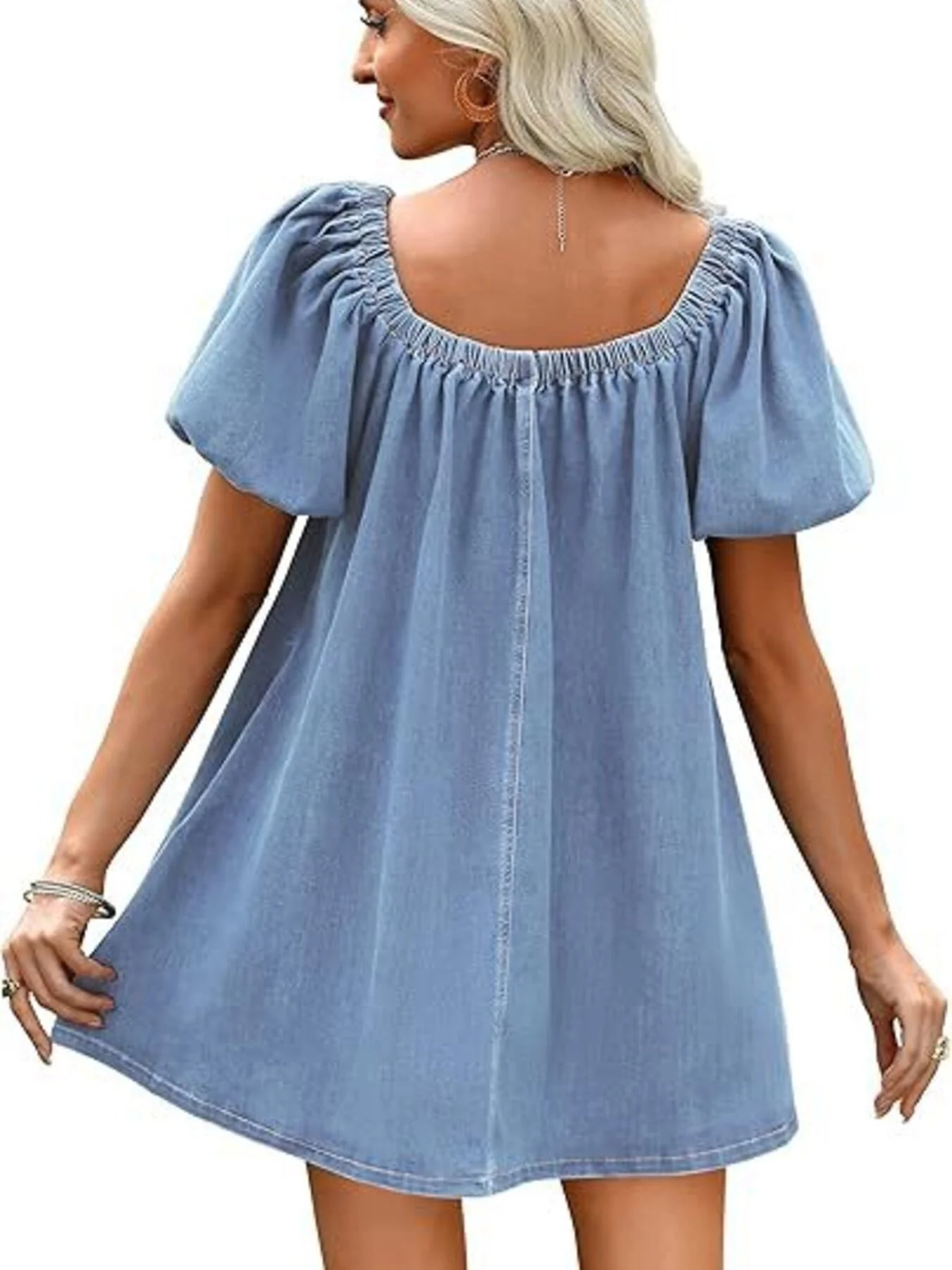 Off-Shoulder Tie-Front Denim Dress - Image 3