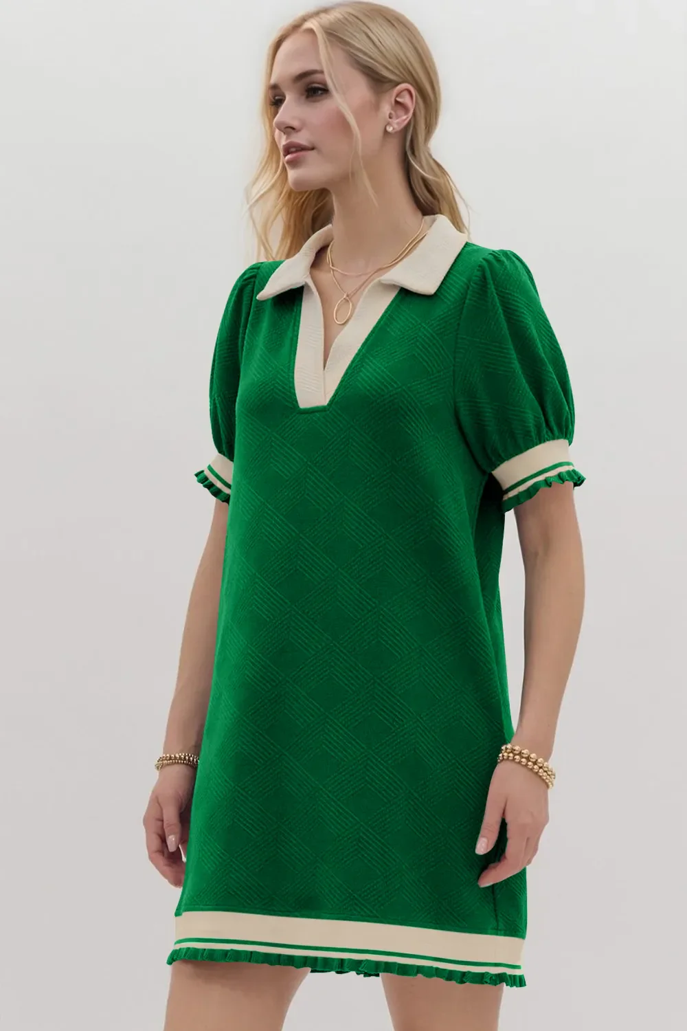 Oh Frill Contrast Trim Johnny Collar Short Sleeve Mini Dress - Image 15