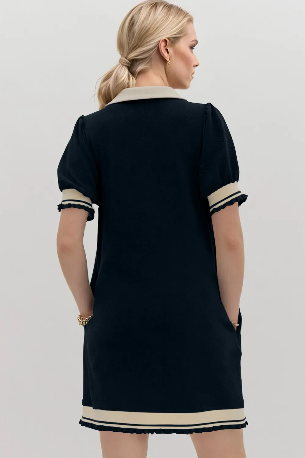 Oh Frill Contrast Trim Johnny Collar Short Sleeve Mini Dress - Image 2