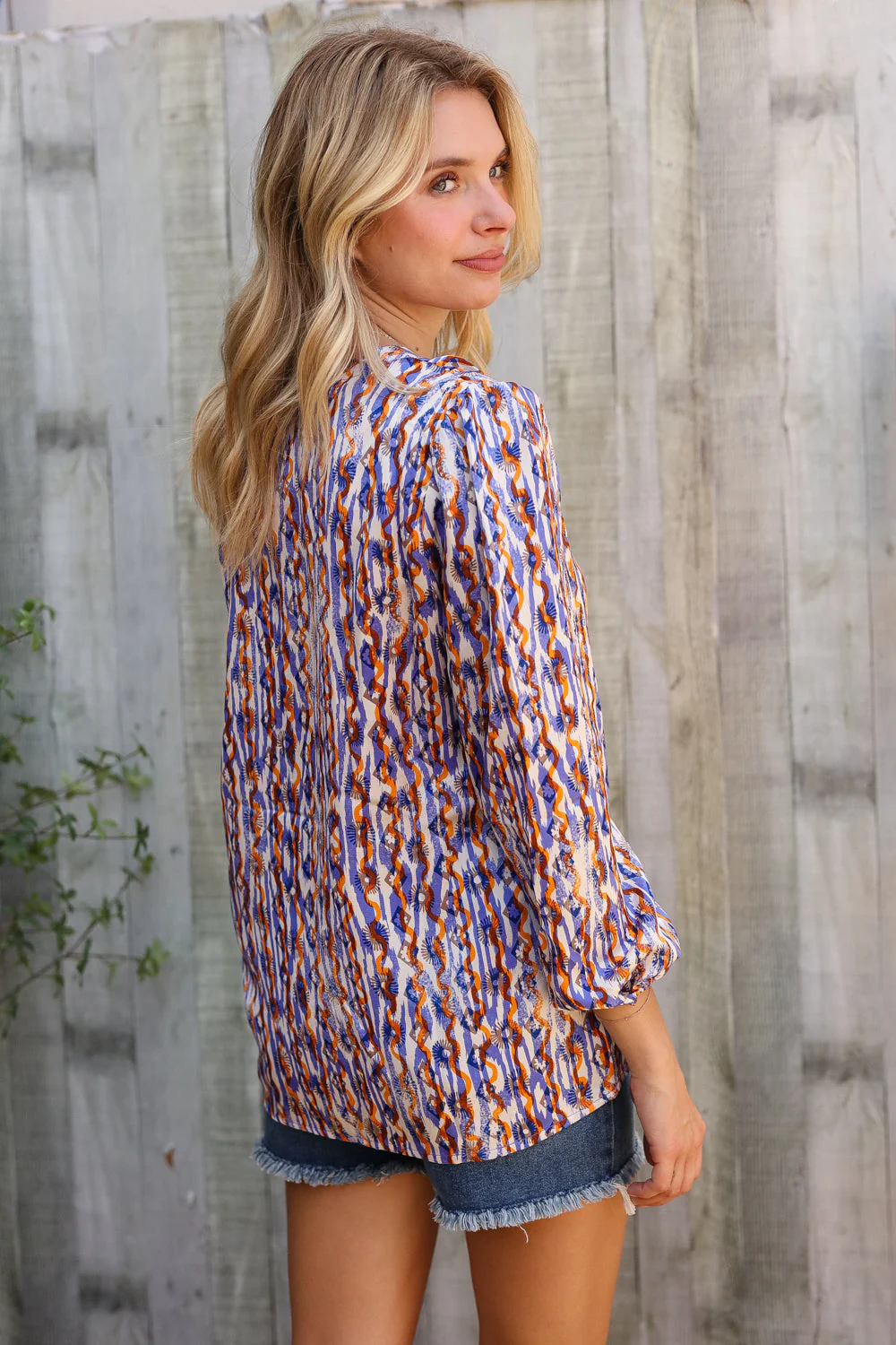 On A Wild Streak V Neck Fabric Button Detail Blouse - Image 8