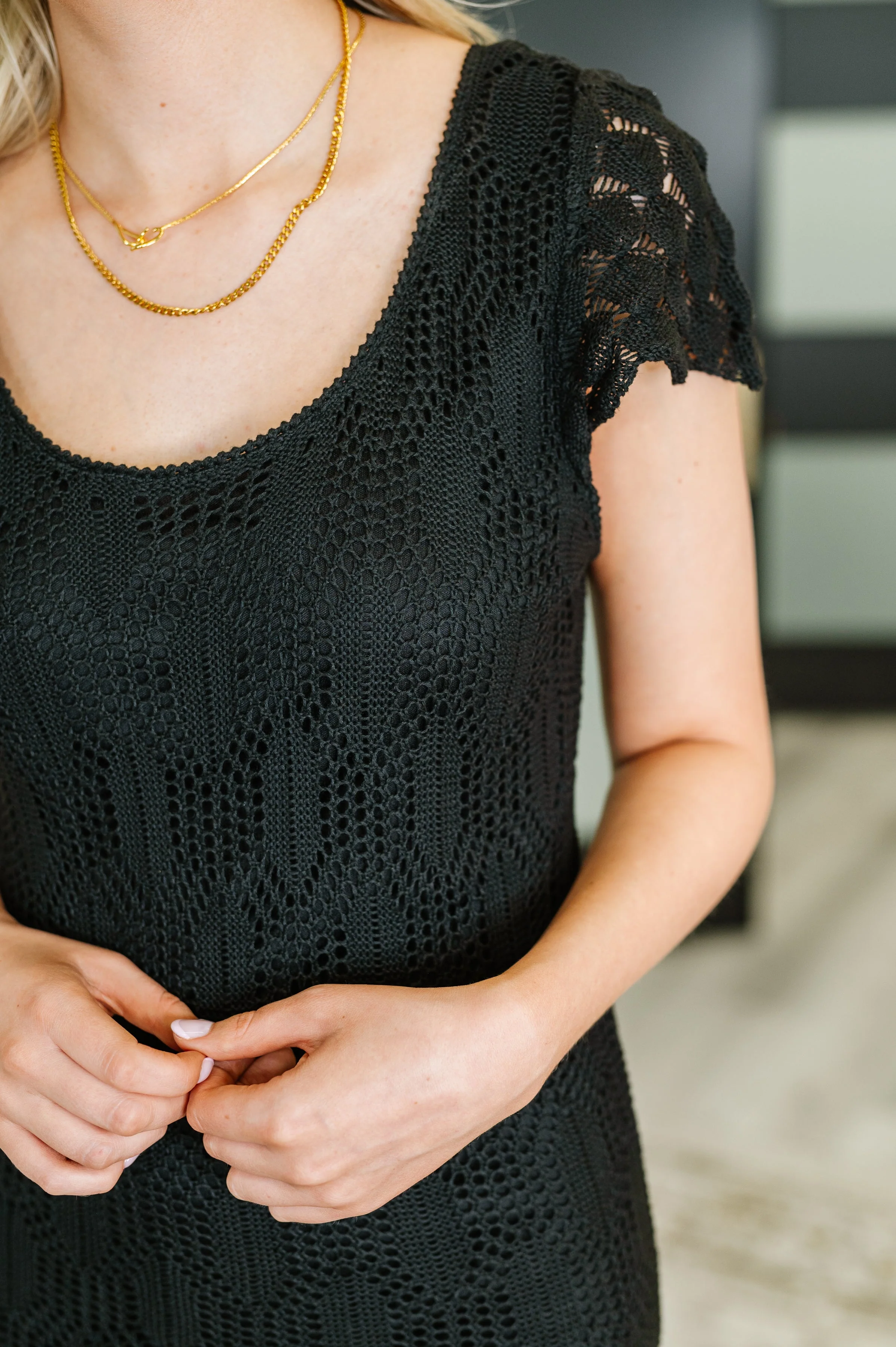 On the Town Lace Scoop Neck Dress in Black - Image 2