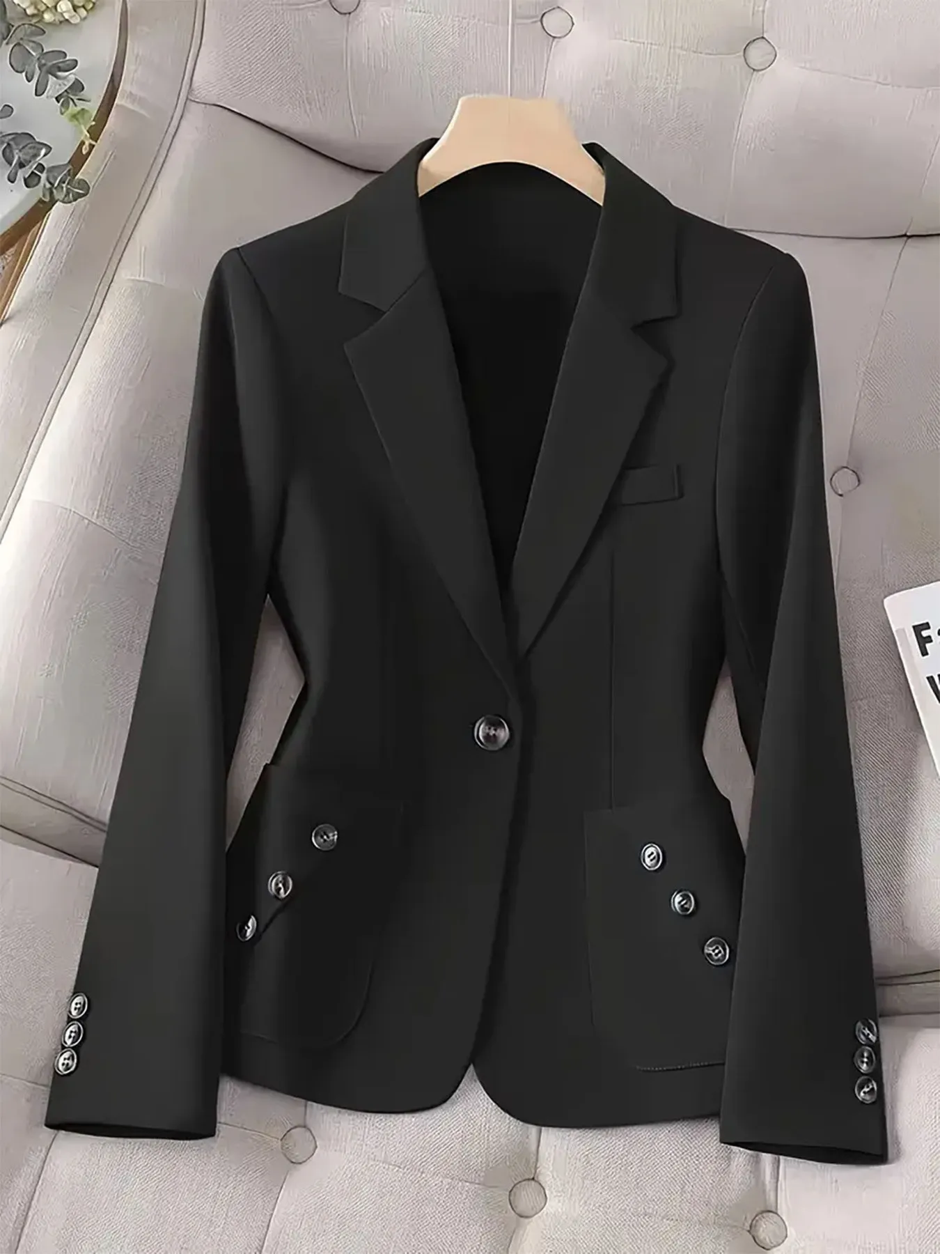 One-Button Blazer with Pockets - Image 5