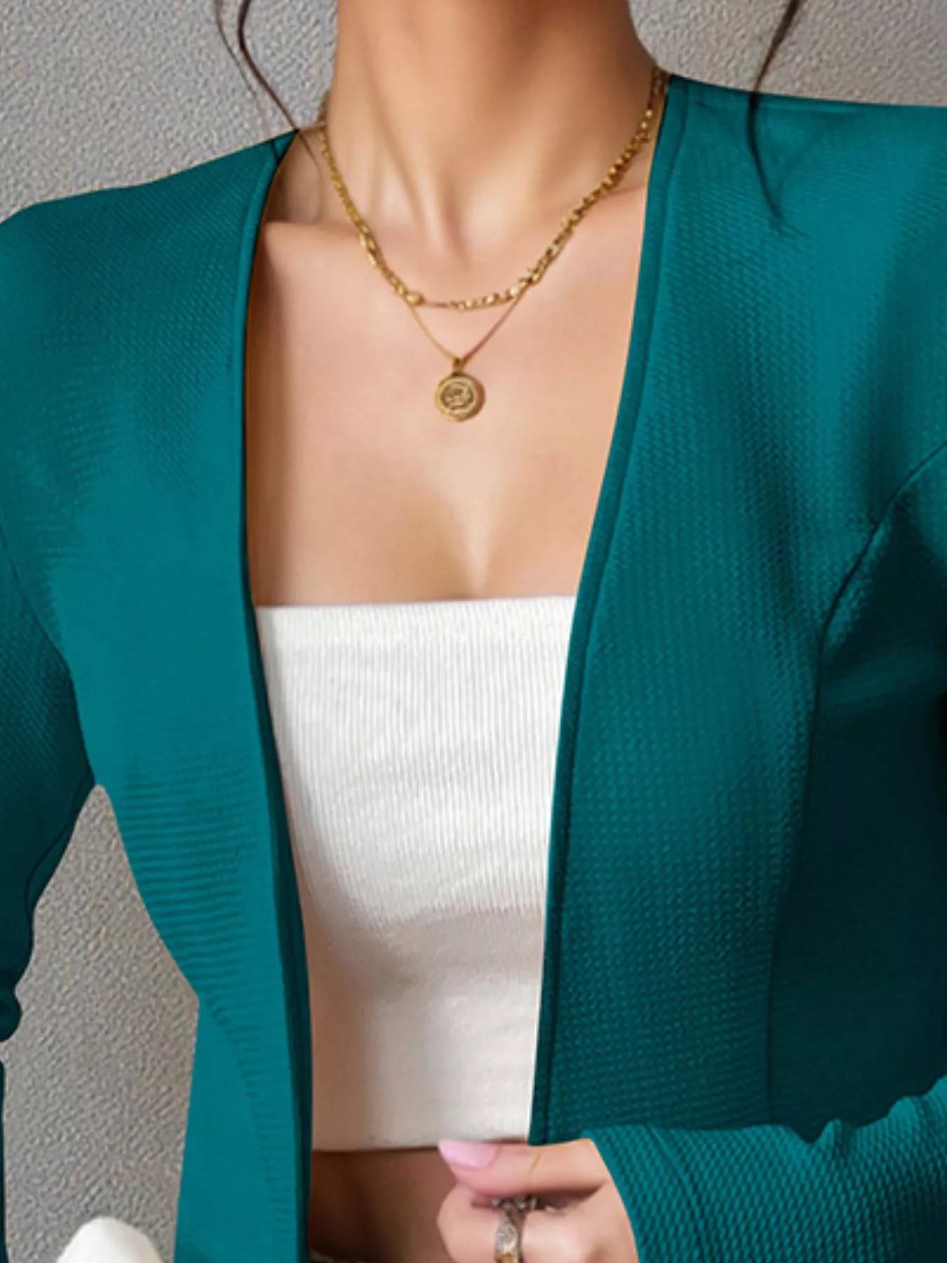 One Button Long Sleeve Blazer - Image 30