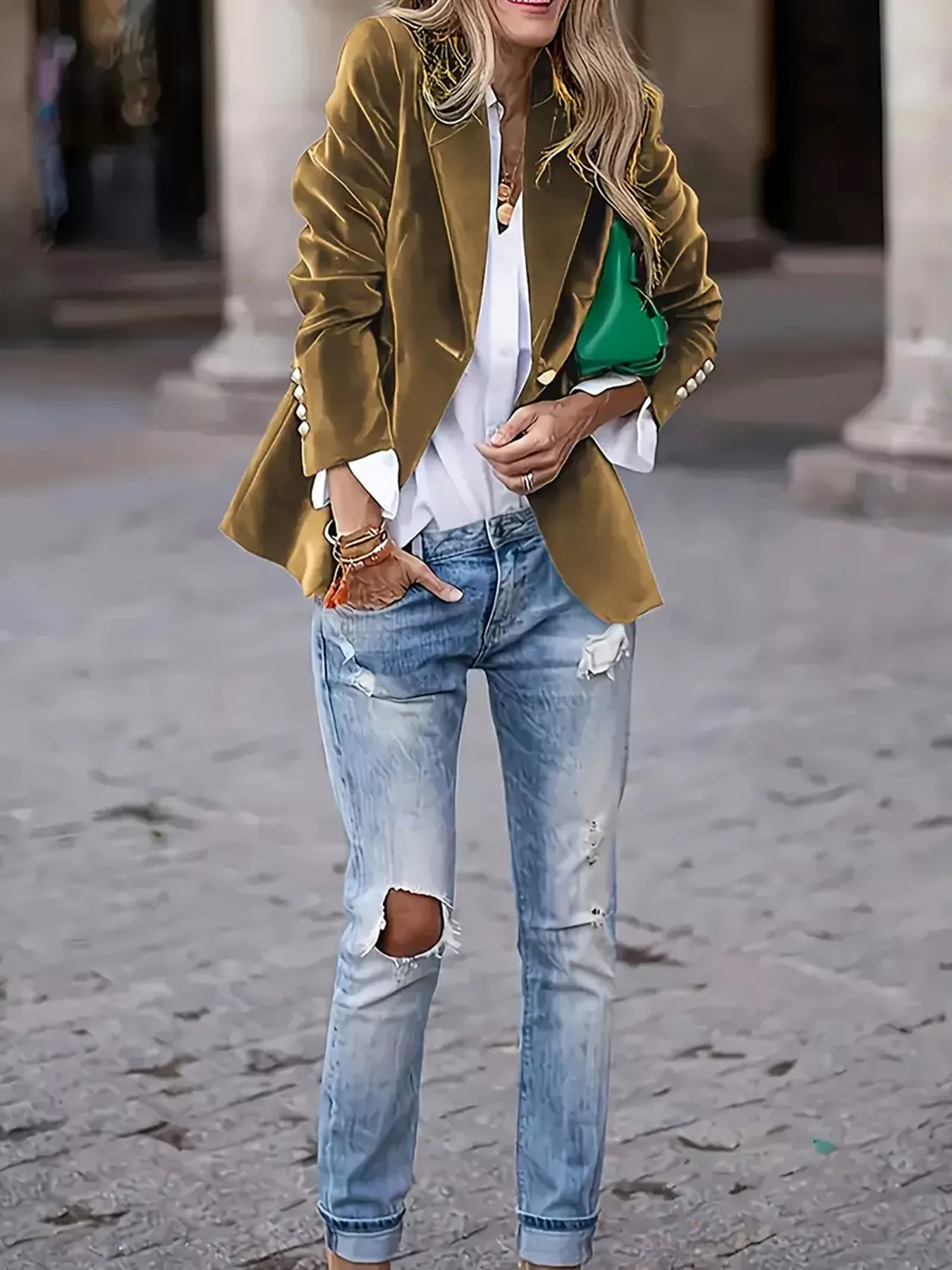 One Button Long Sleeve Blazer - Image 5