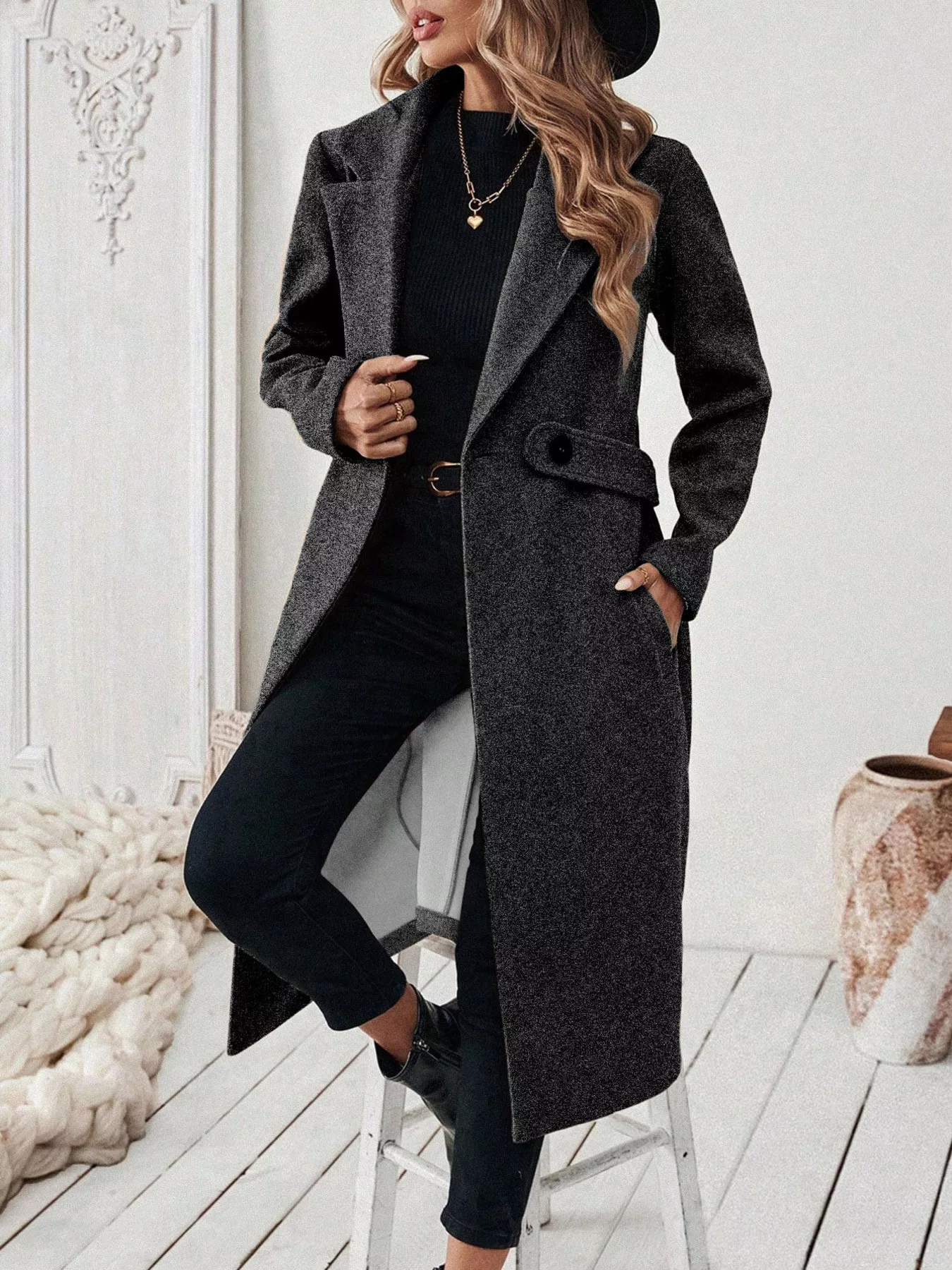 One Button Wool Blend Overcoat - Image 8