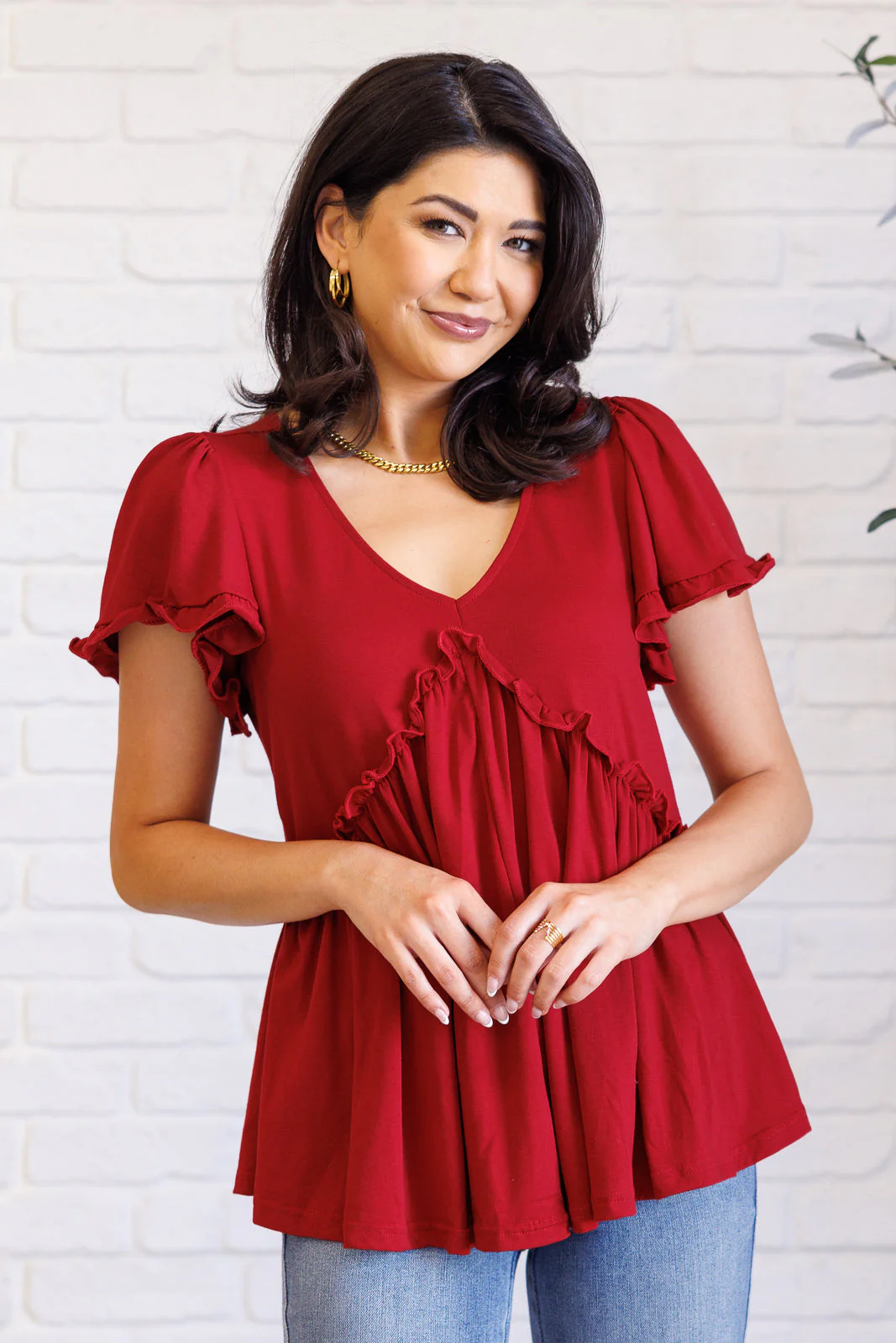 One Day Soon V-Neck Ruffle Detail Top - Image 2