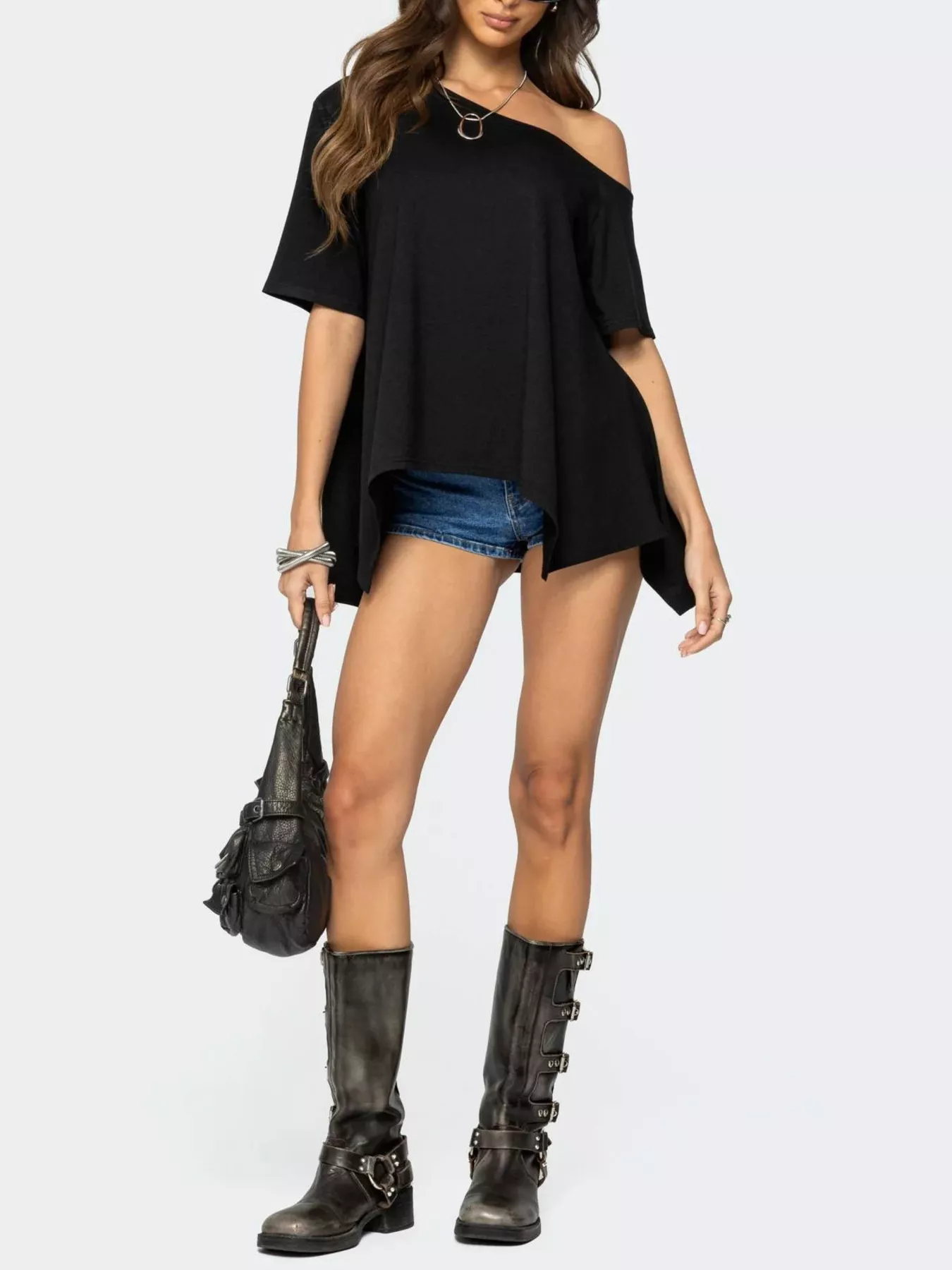 One Shoulder Asymmetrical Hem T-Shirt - Image 7