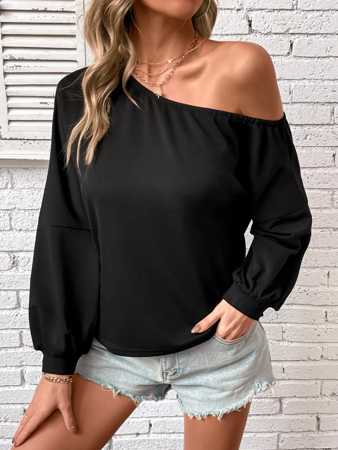 One-Shoulder Long Sleeve Casual Sweatshirt - Image 6