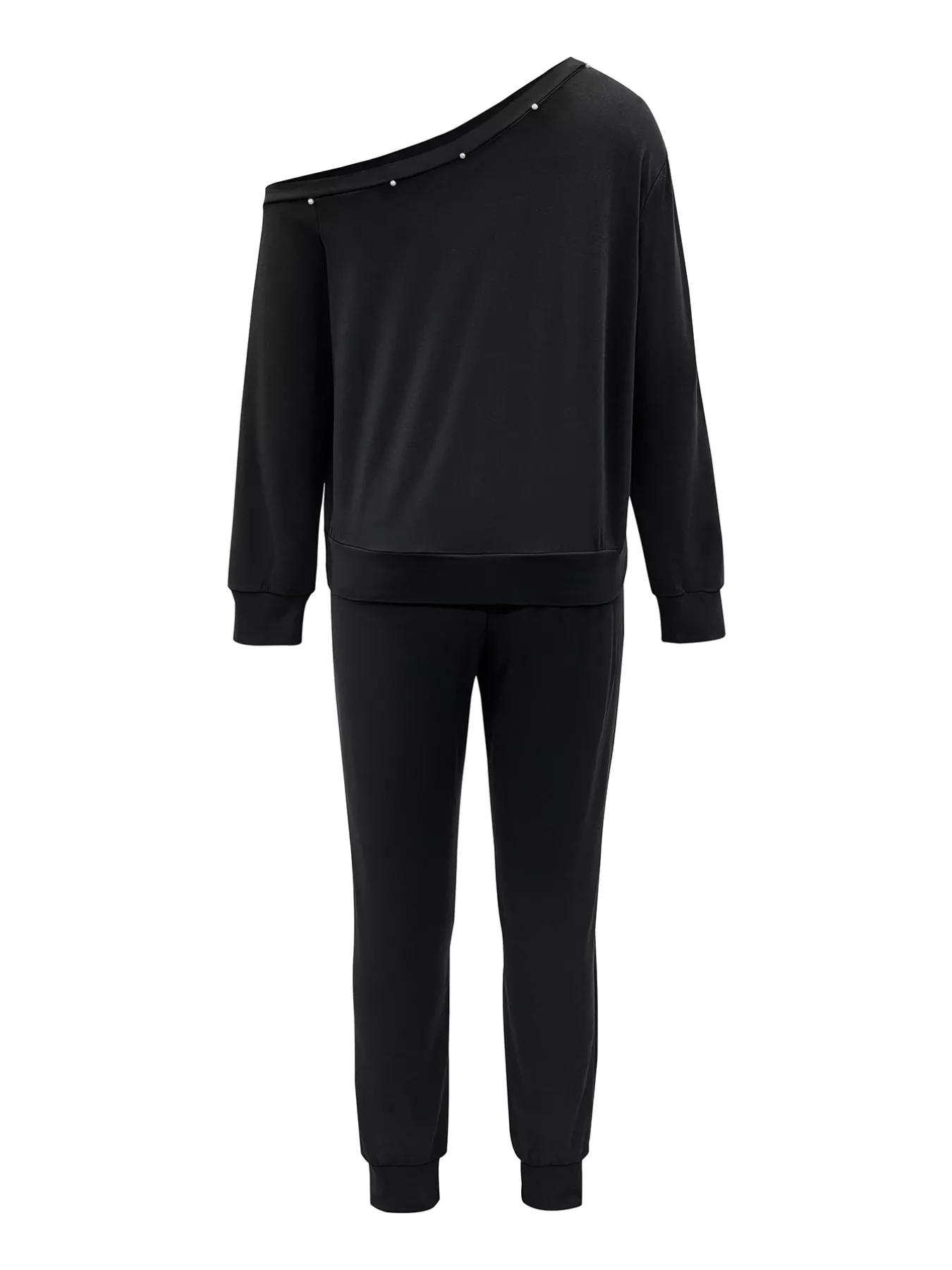 One-Shoulder Pearl Embellished Top and Pants Set - Image 4