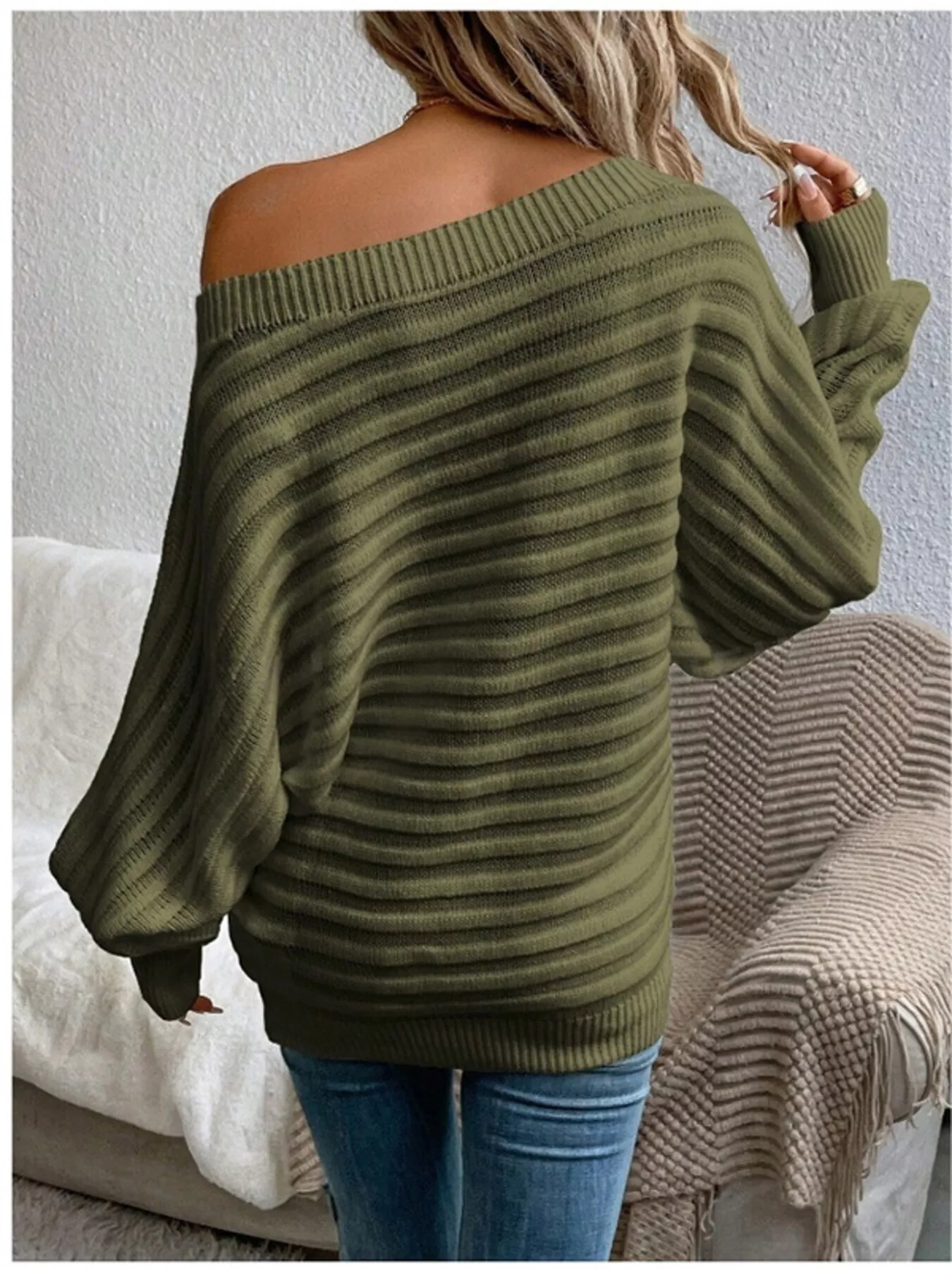 One Shoulder Ribbed Knit Sweater - Image 7