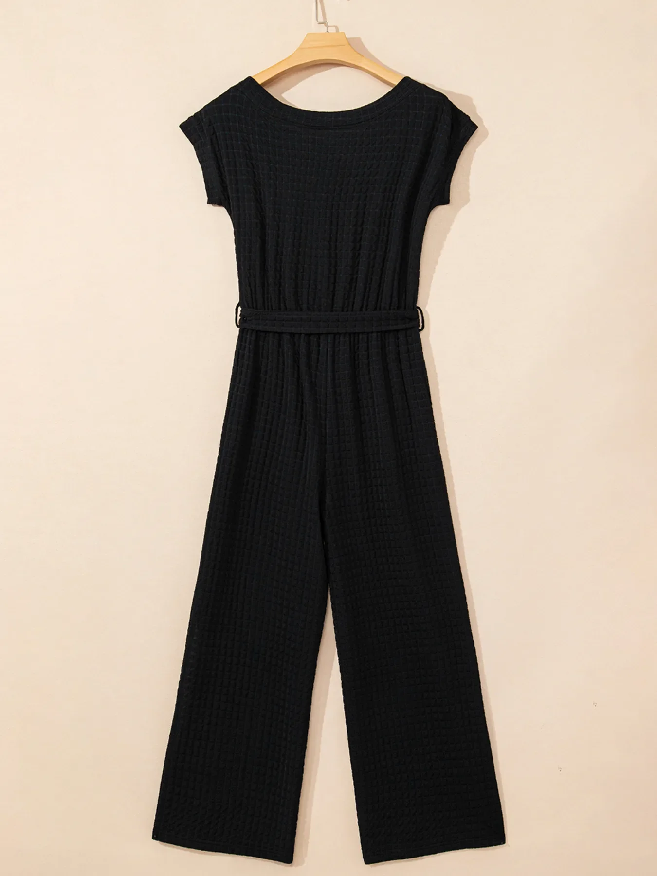 One Shoulder Short Sleeve Knotted Waist Jumpsuit - Image 9