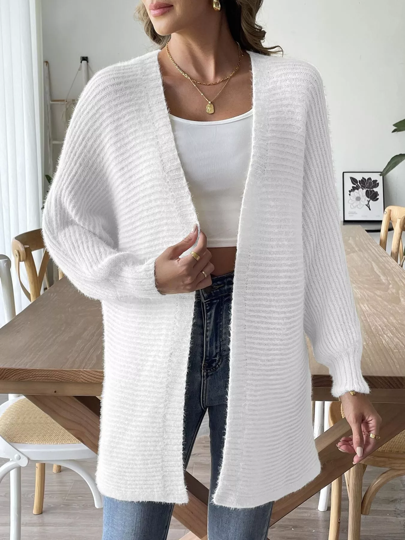 Open Front Drop Shoulder Cardigan - Image 12