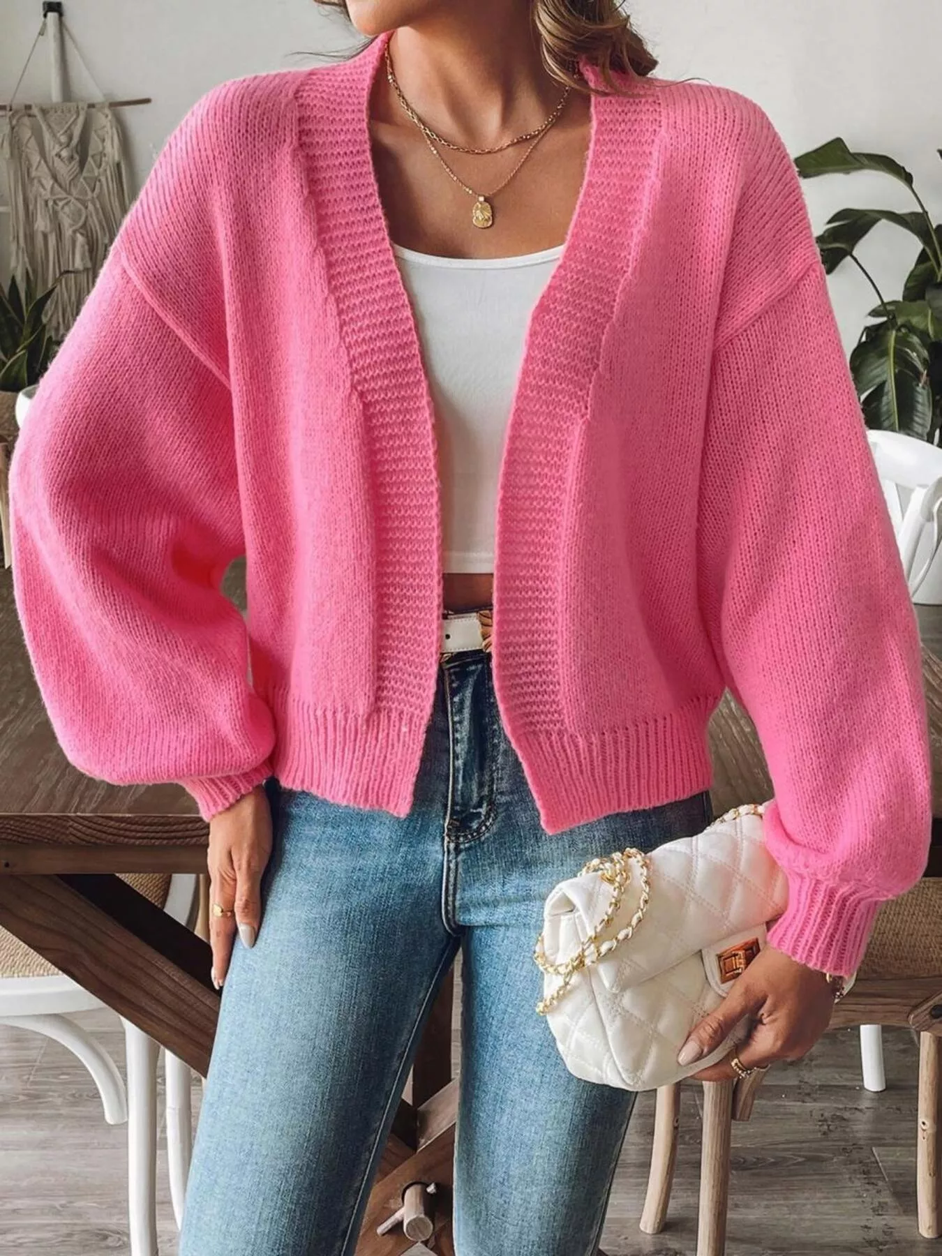 Open Front Dropped Shoulder Cardigan - Image 7