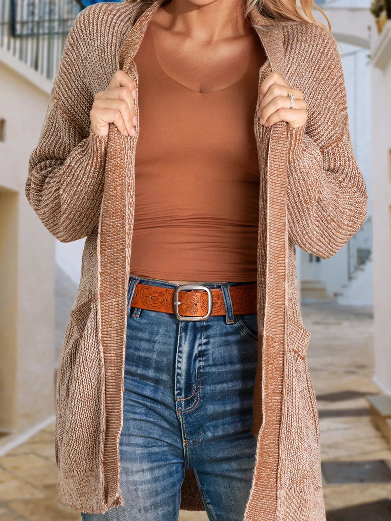 Open Front Dropped Shoulder Cardigan with Pockets - Image 3