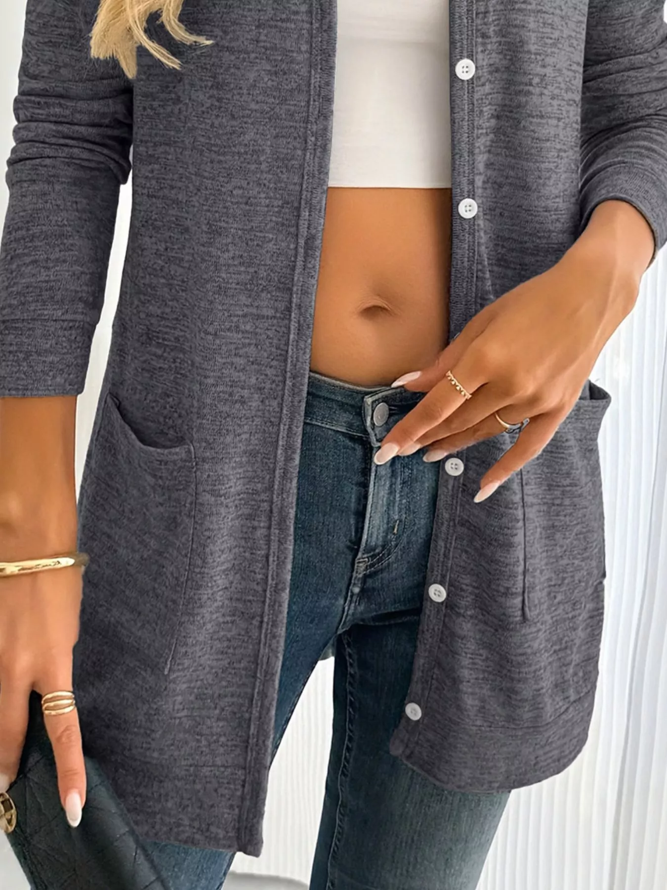 Open Front Longline Cardigan with Side Pockets - Image 11