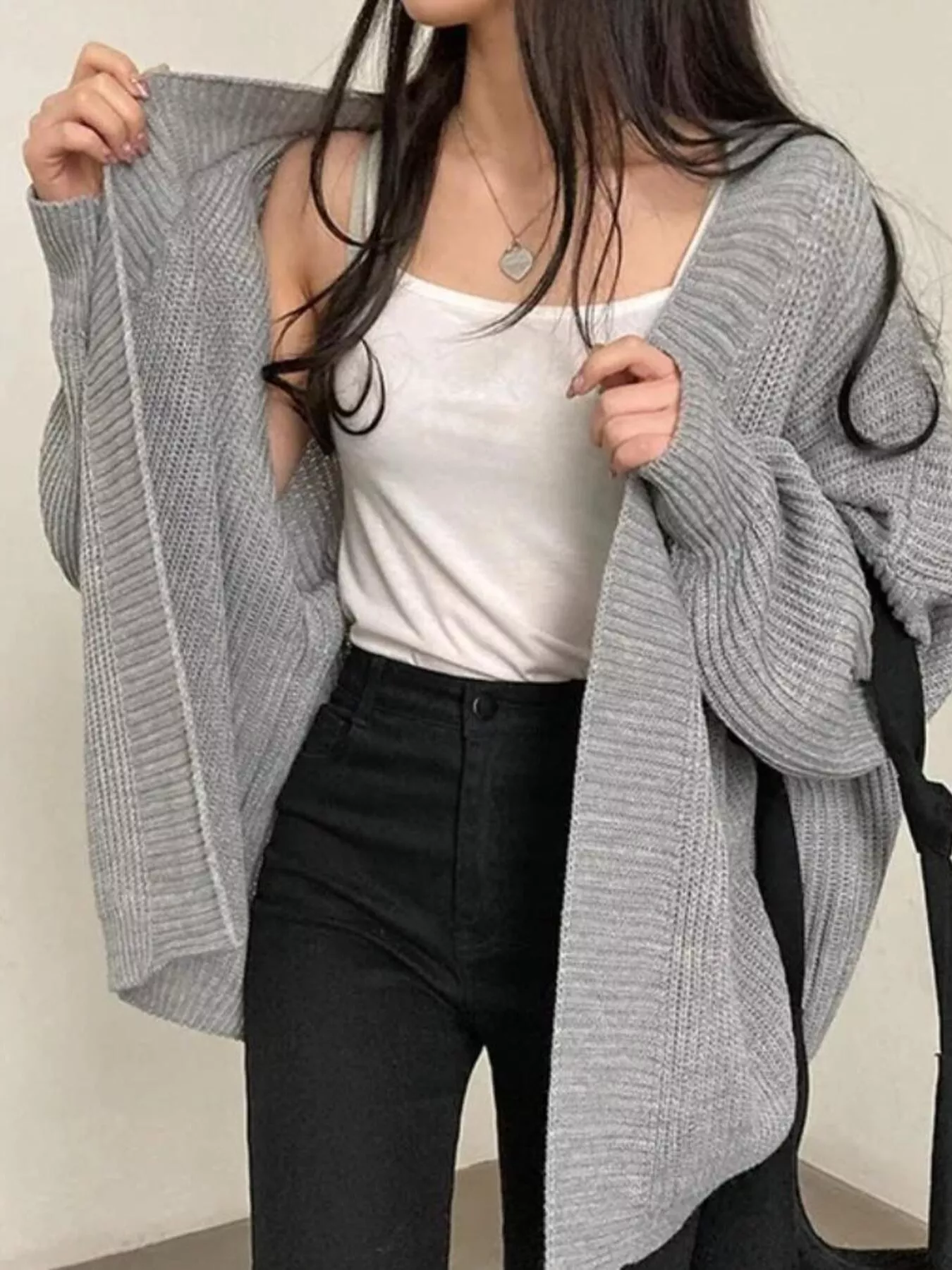 Open Front Oversized Knit Cardigan - Image 4