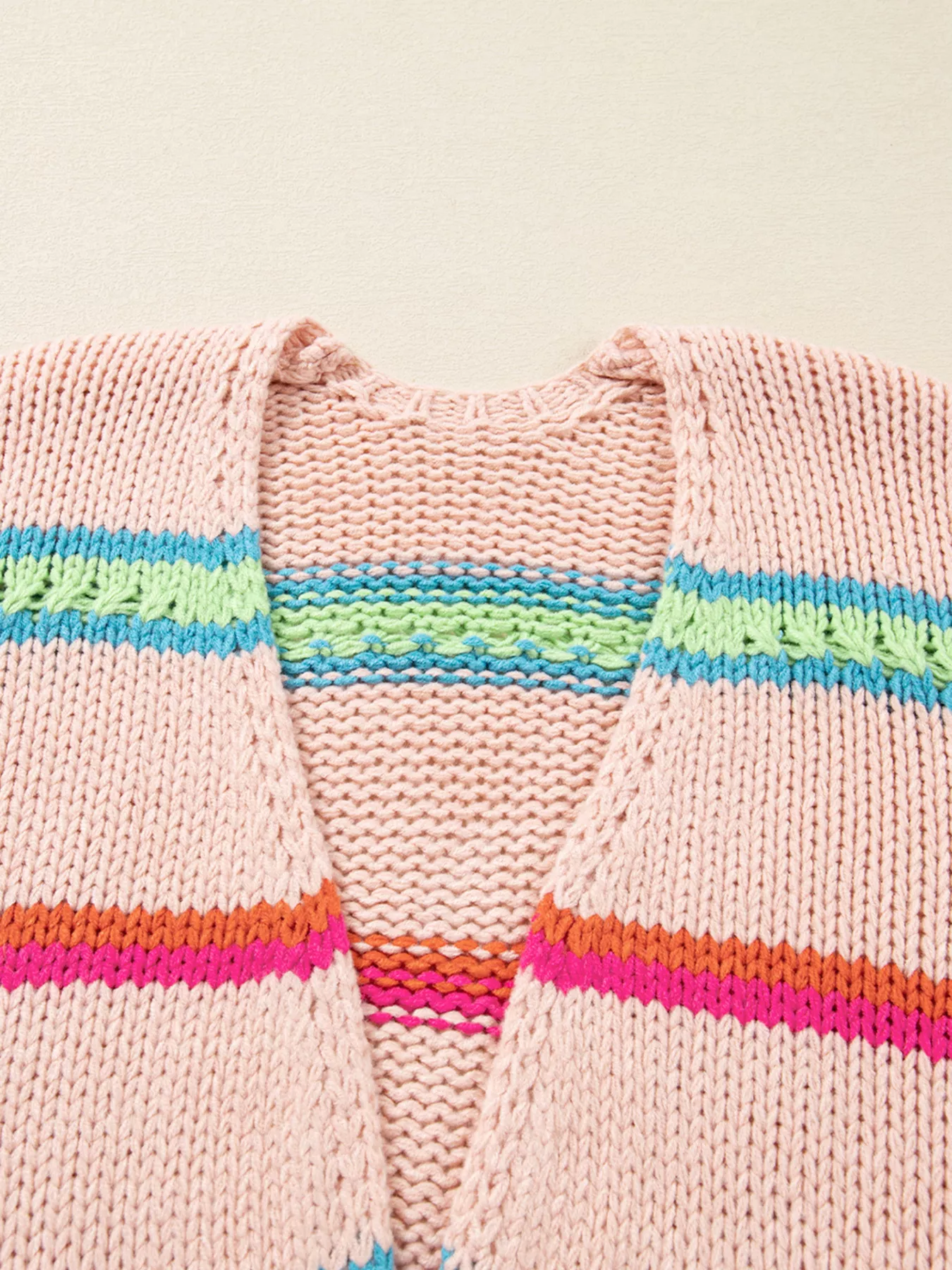 Open Front Striped Pattern Knit Oversize Cardigan - Image 5