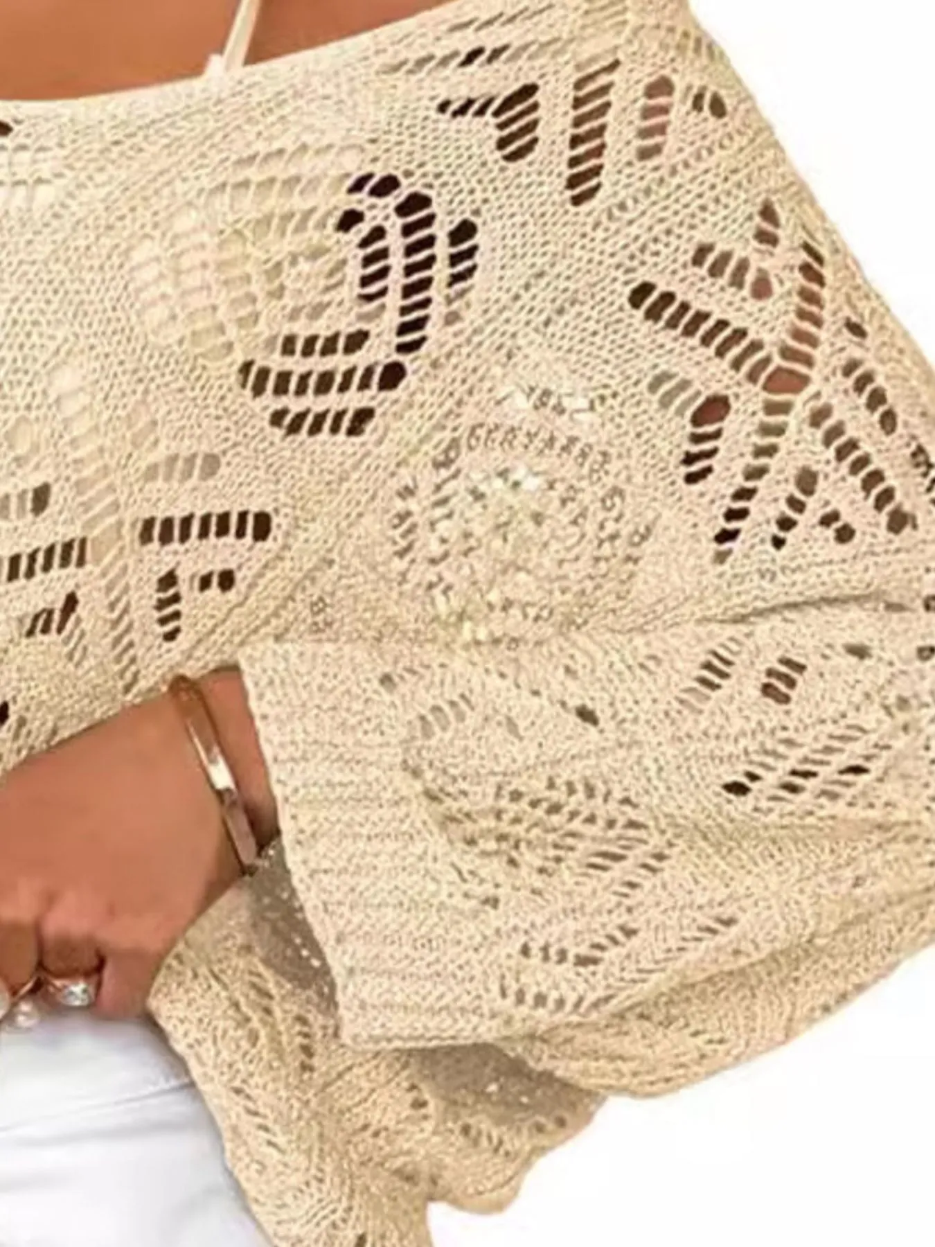 Openwork 3/4 Sleeve Knit Cover Up - Image 3