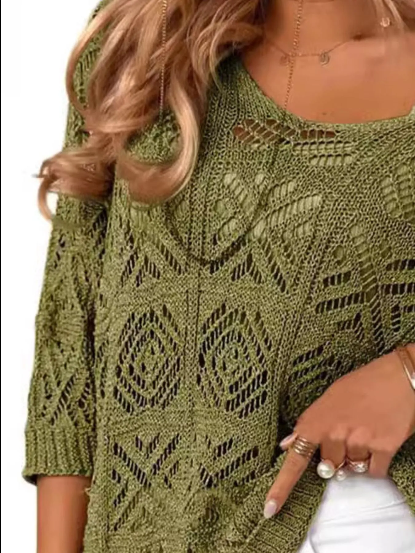Openwork 3/4 Sleeve Knit Cover Up - Image 9