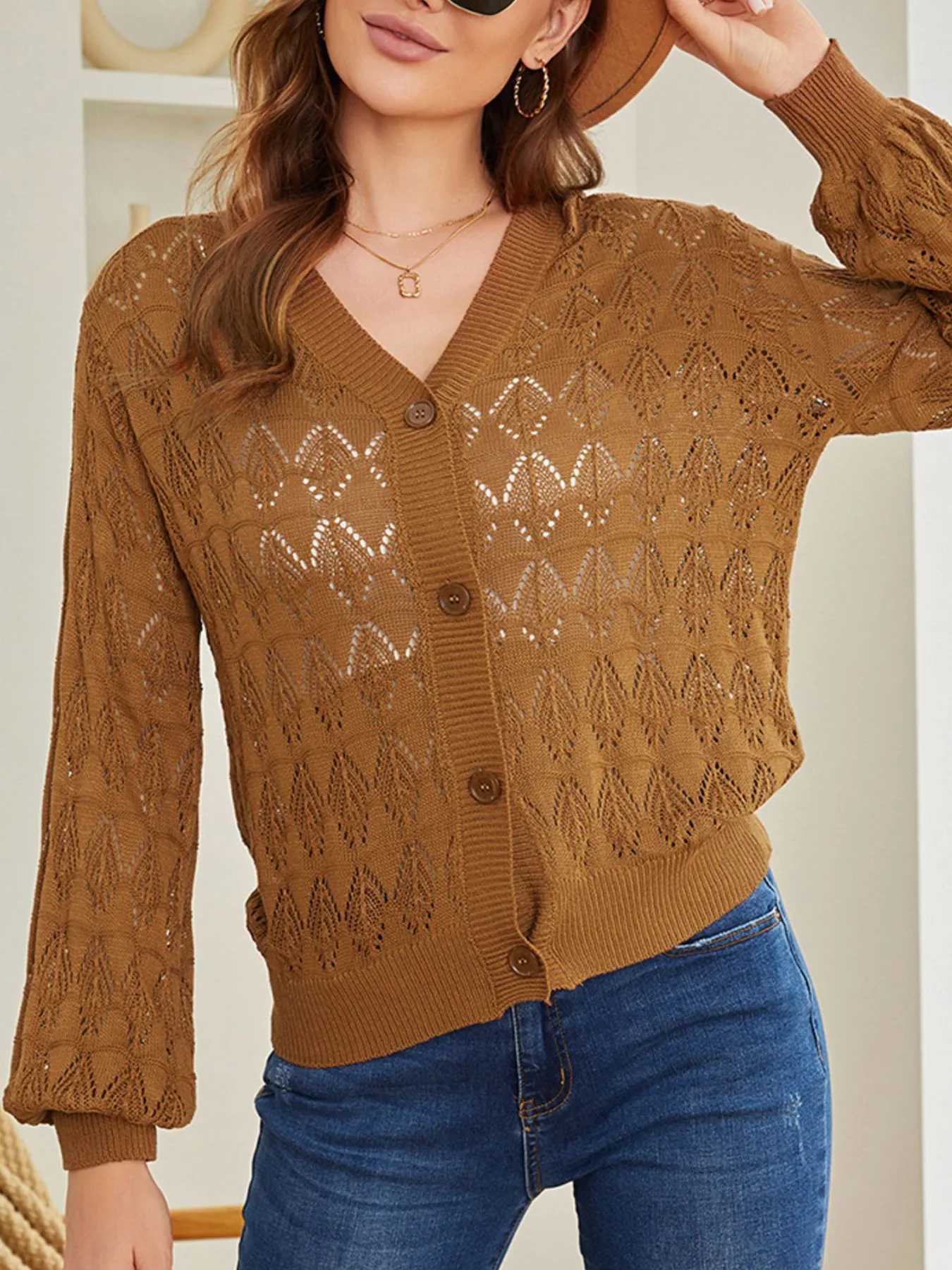 Openwork Button Up Cardigan - Image 7