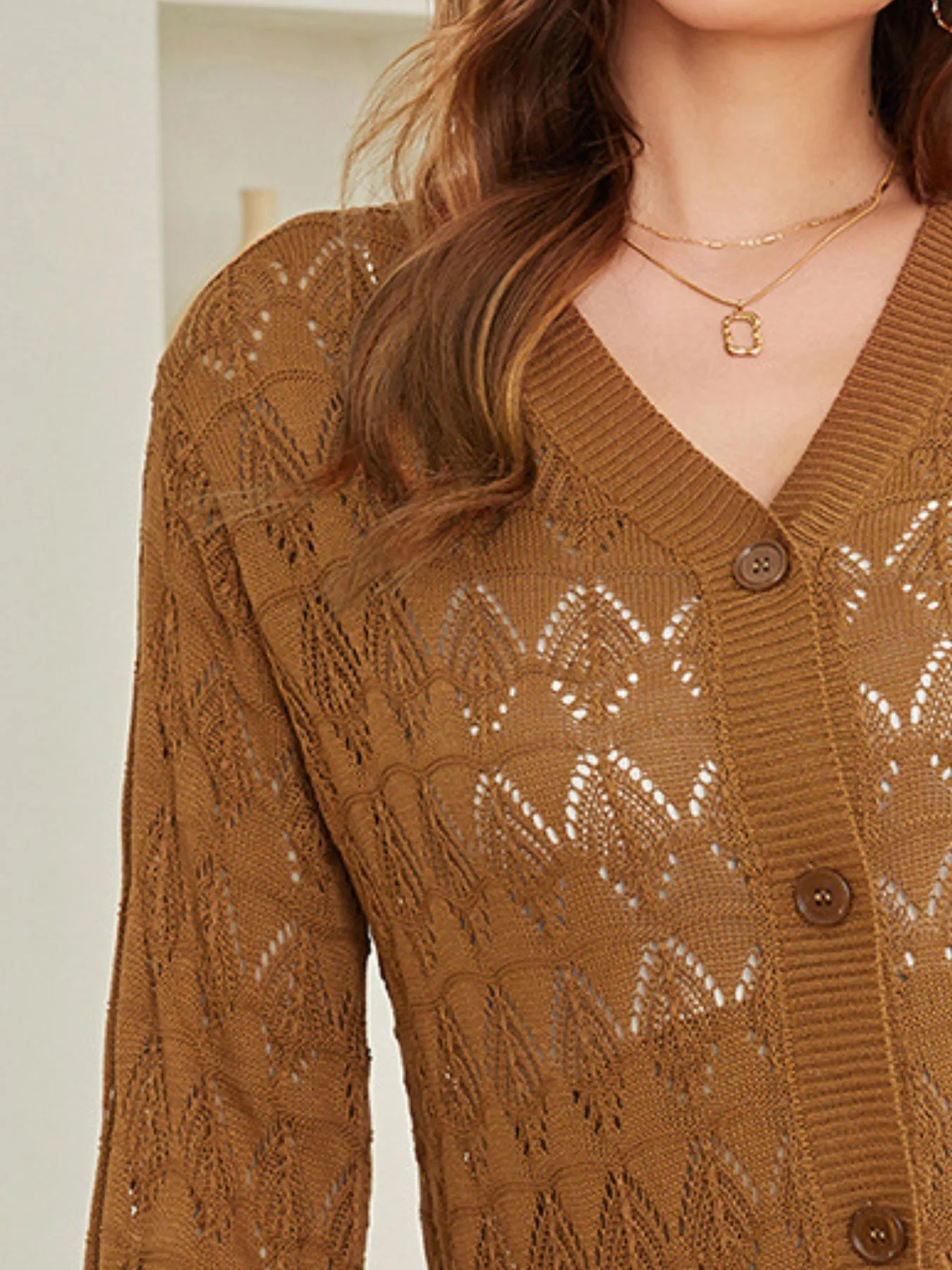Openwork Button Up Cardigan - Image 9