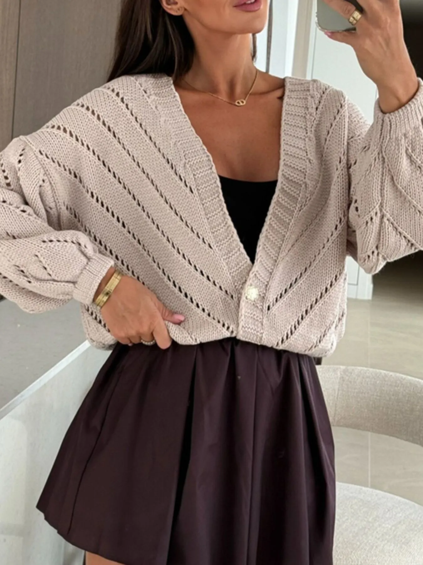 Openwork Long Sleeve Cardigan - Image 8