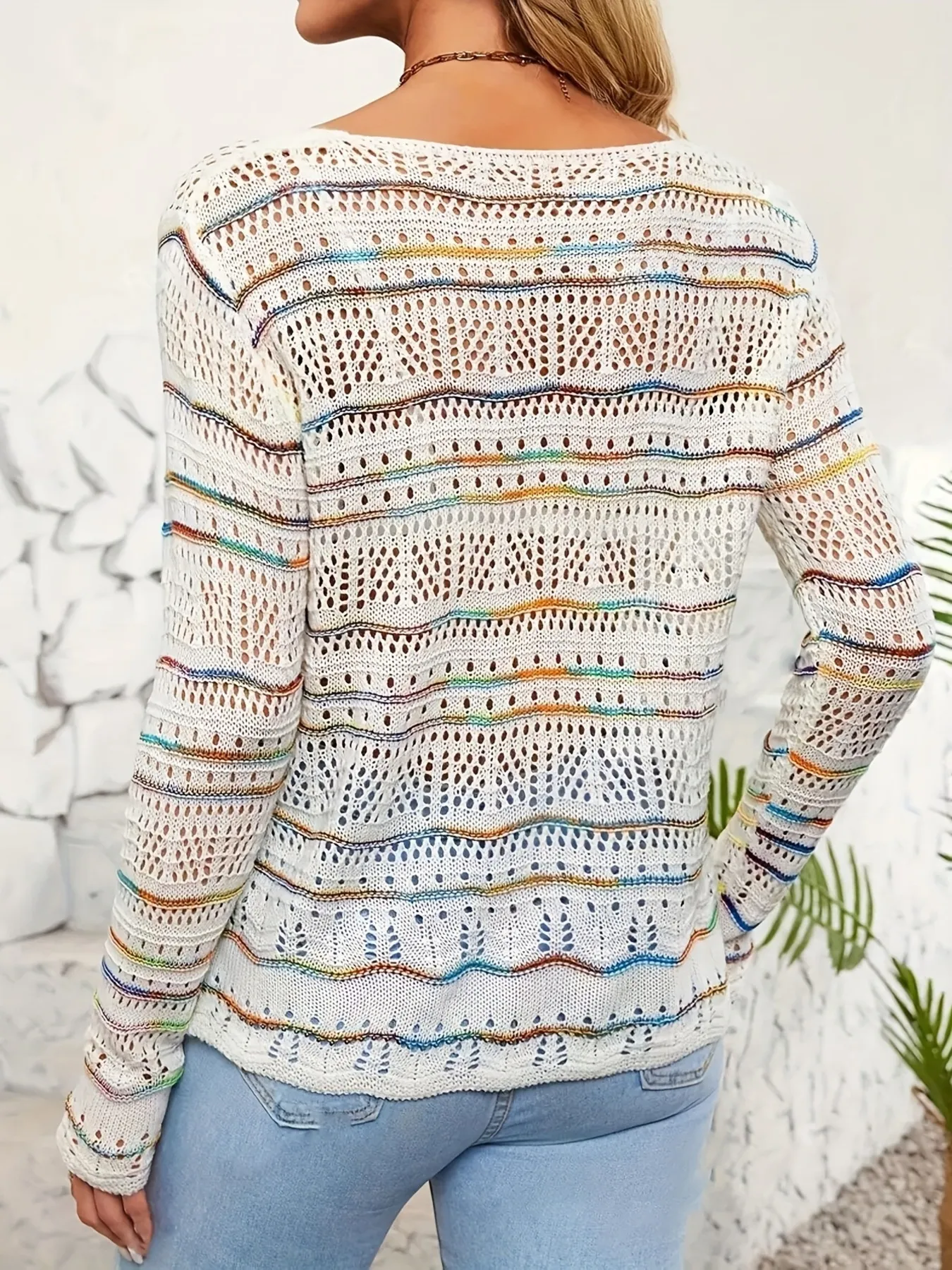 Openwork Long Sleeve Knit Top - Image 2