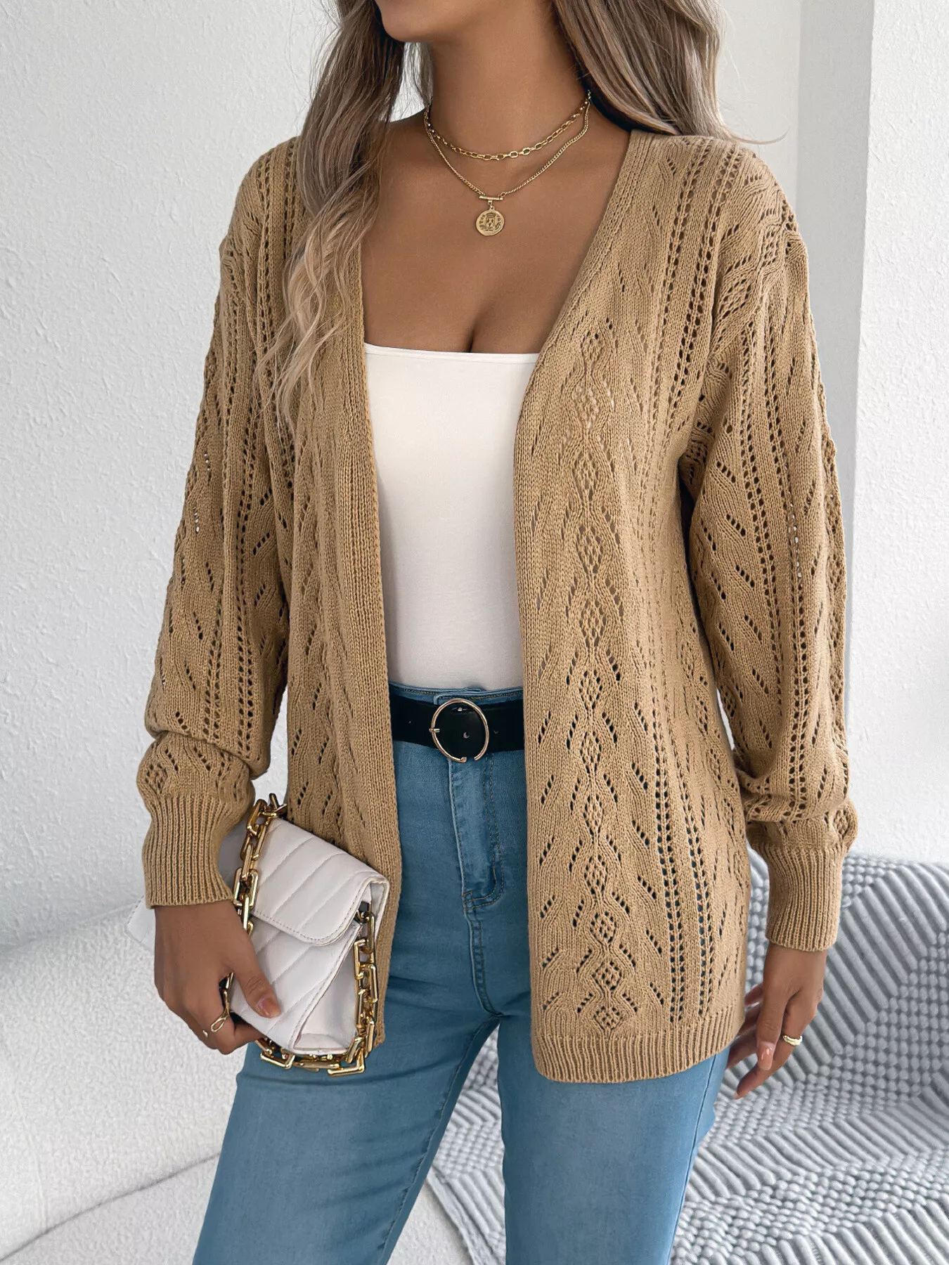 Openwork Open Front Cardigan - Image 10