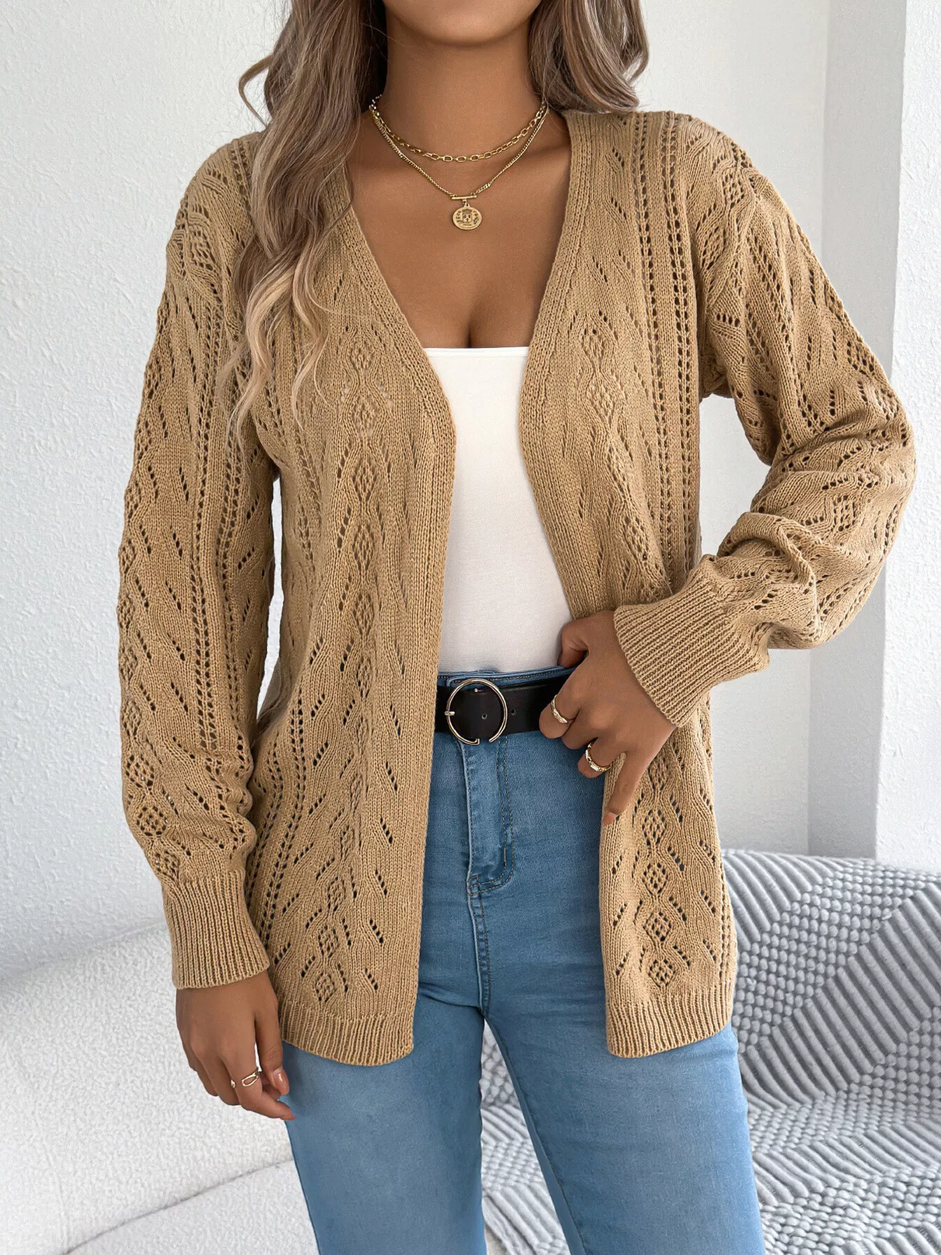 Openwork Open Front Cardigan - Image 11