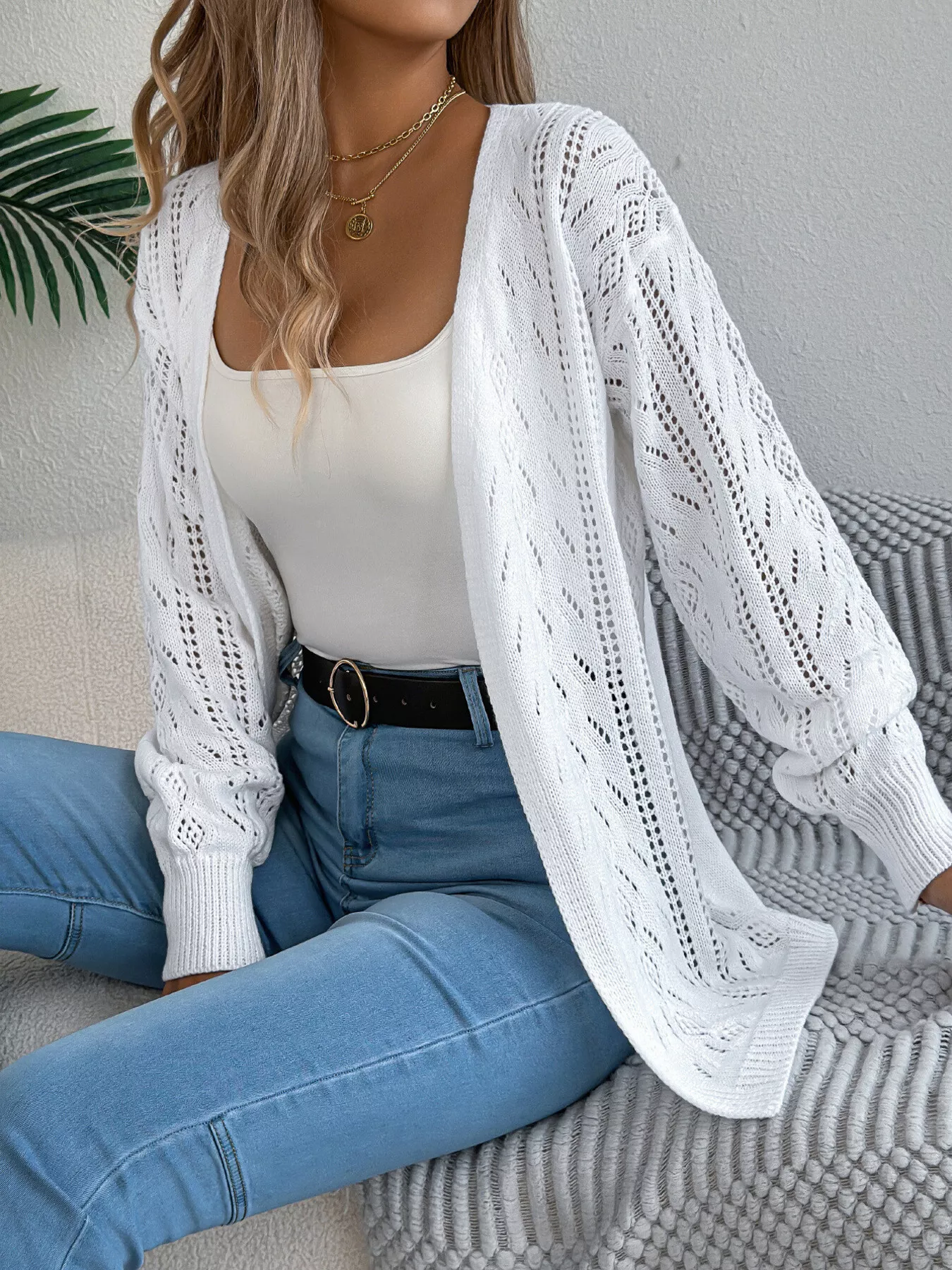 Openwork Open Front Cardigan - Image 13